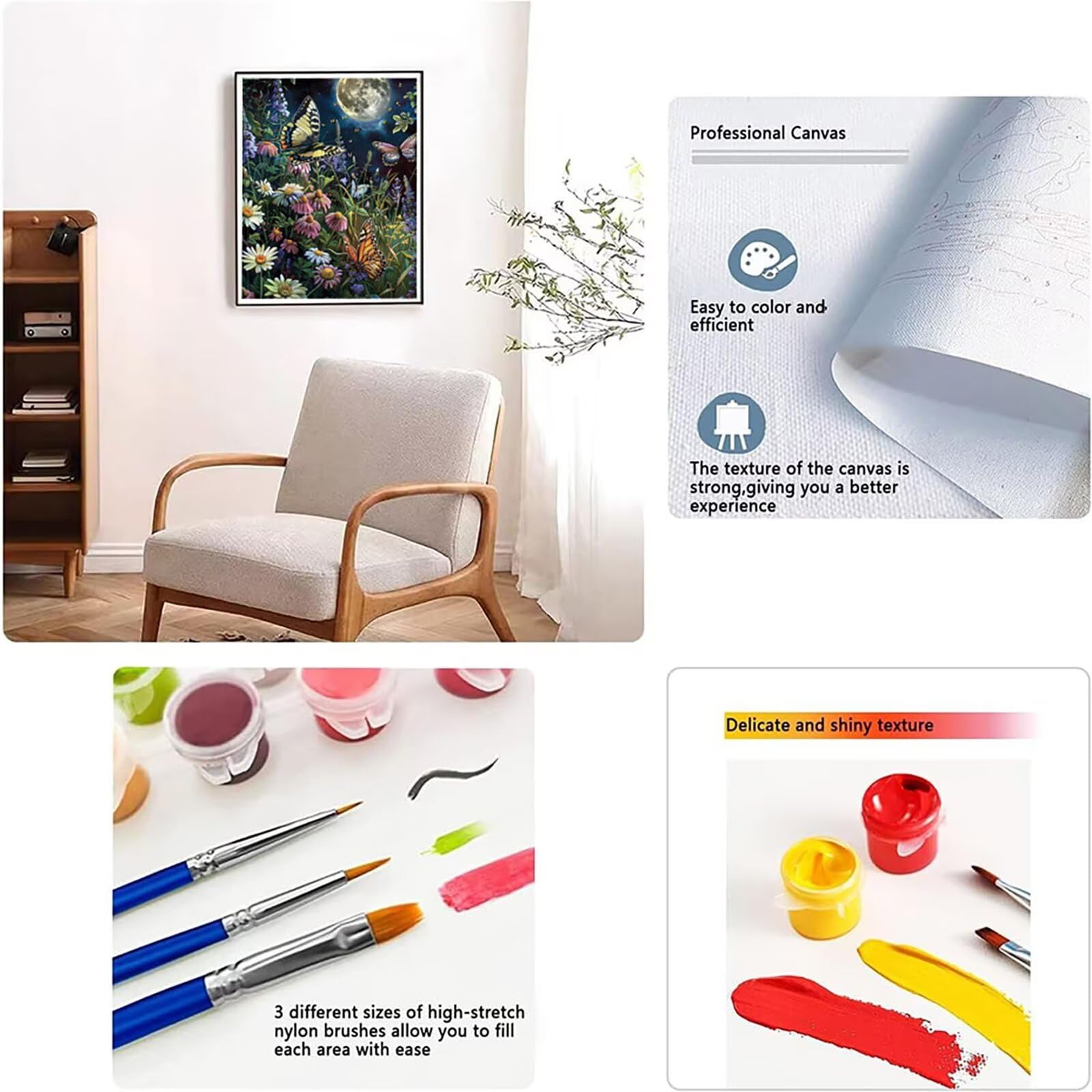 77iiAii Pittura Ad Olio Con Numeri – Farfalla Luna, Kit Fai Da Te Per Adulti E Ragazzi, Tela 40x50 Cm, Decorazione Casa