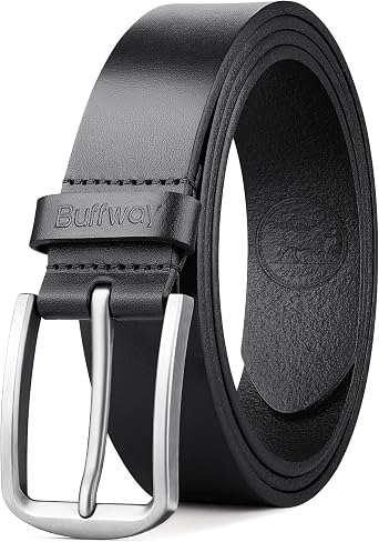 Buffway Mens Belt Full Grain Genuine Leather Belts for Men Casual Jeans or Dress with Gift Box 1 3/8" Wide
