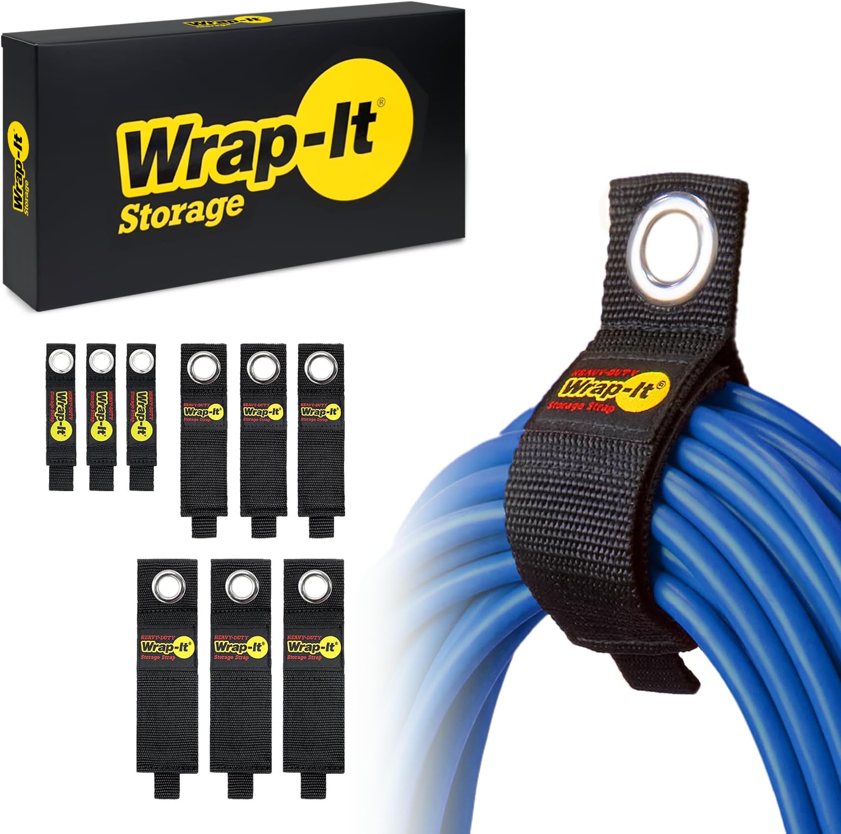 Heavy-Duty Wrap-It Storage Straps - Assorted 9-Pack - Extension Cord Hanger Cord Straps for Garage Storage and Organization