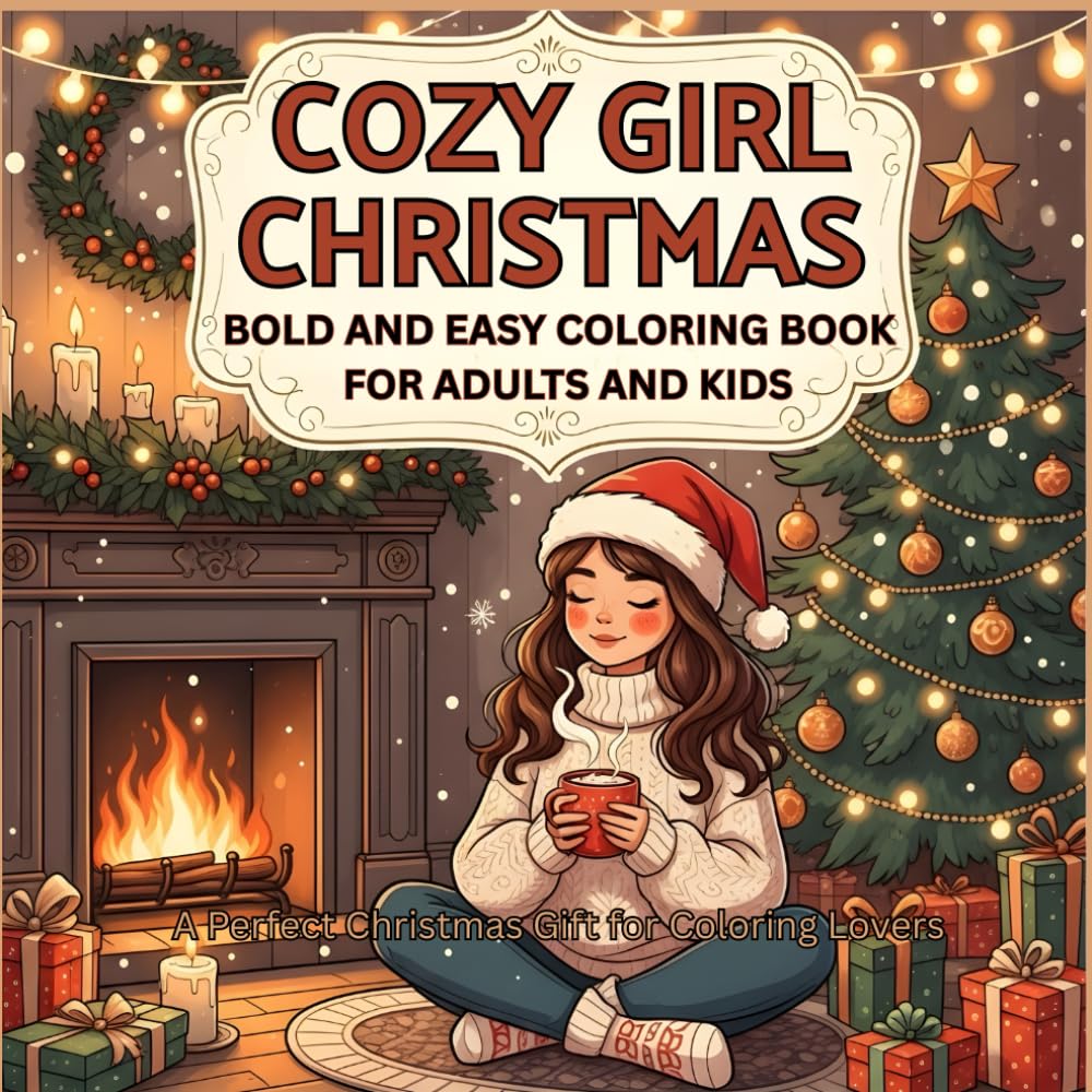 Cozy Girl Christmas Bold and Easy Coloring Book for Adults and Kids: Relax, Color, and Enjoy the Holiday Magic with Simple, Heartwarming Christmas Scenes for All Ages