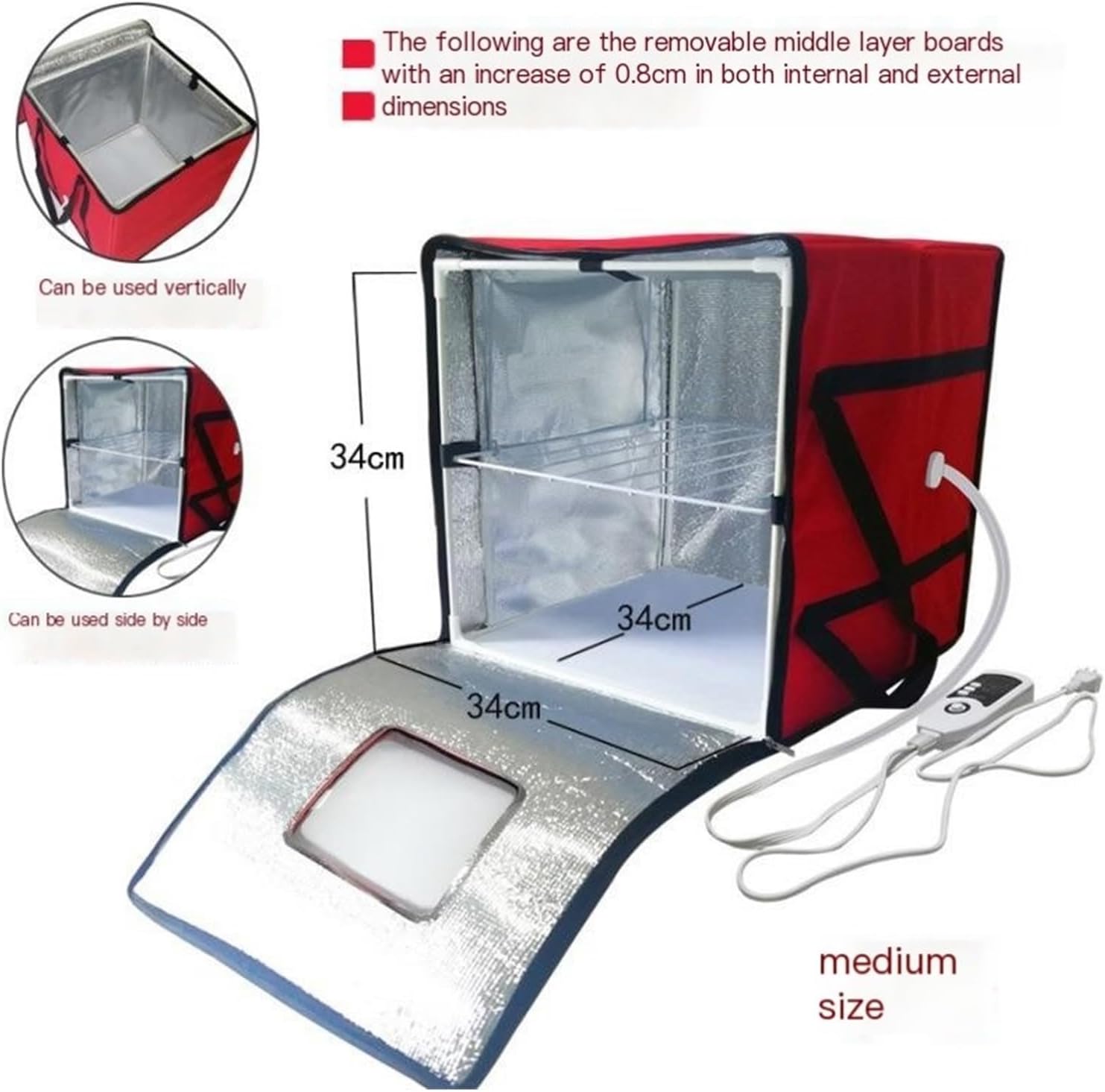 Foldable Dough Proofer Box with Adjustable Temperature, Sourdough Bread Fermentation Cabinet & Yogurt Maker, Removable Stand(Red,Medium)