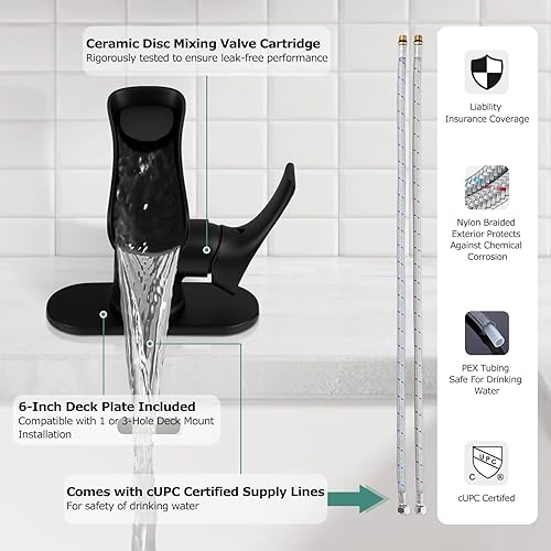 Miniatura 9 de PARLOS Grifo de baño en cascada con boquilla giratoria, grifo de lavabo de una sola manija, grifo mezclador de lavabo de un solo orificio con líneas