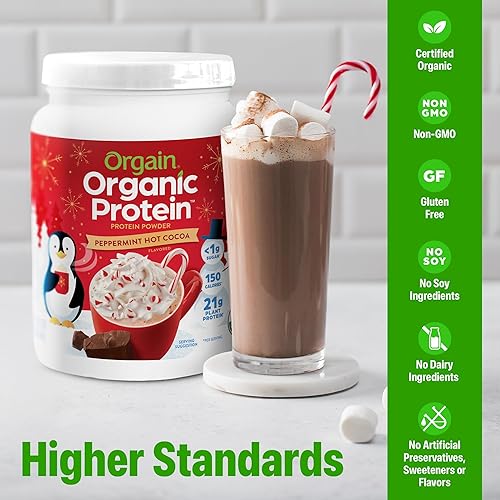 Miniatura 3 de Orgain Organic Vegan Protein Powder, Peppermint Hot Cocoa Holiday Flavor - 21g of Plant Protein, 5g Prebiotic Fiber, No Lactose Ingredients, No
