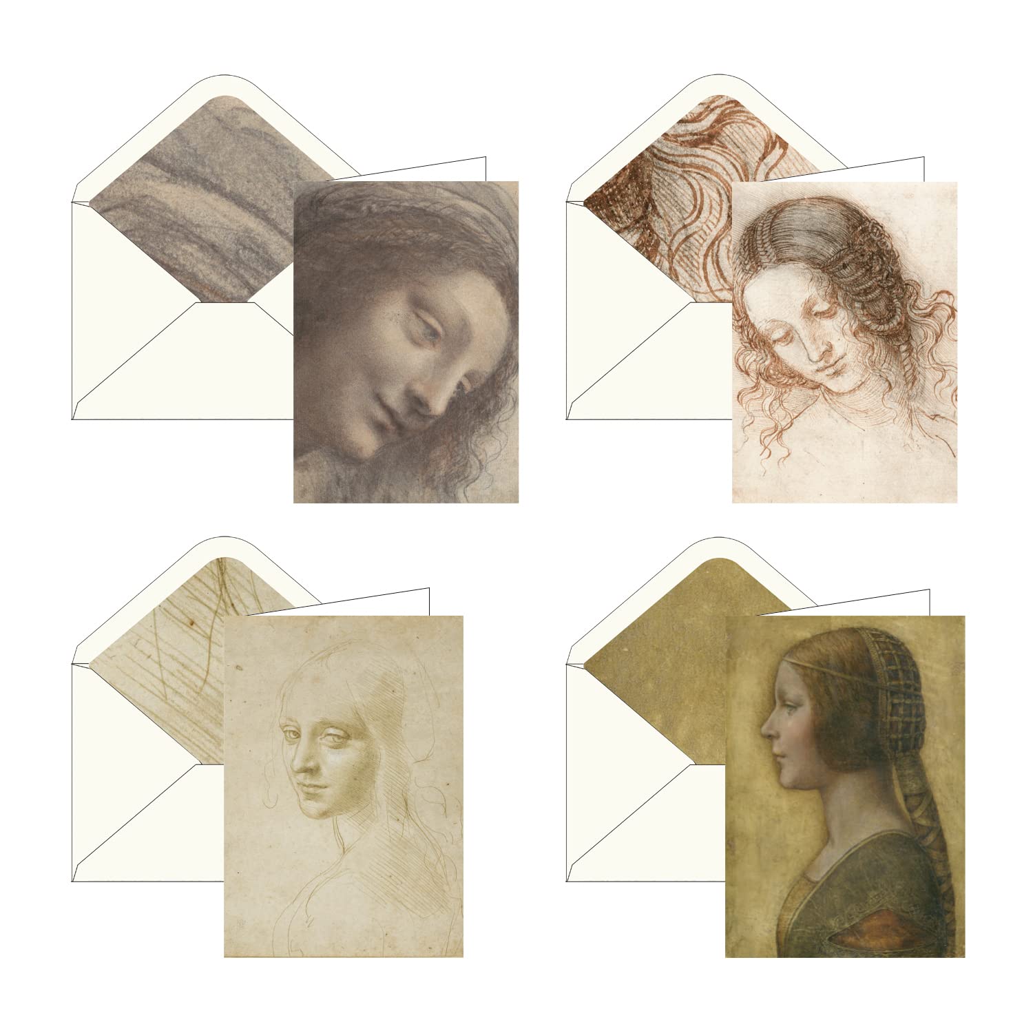RainCaper Fine Art Keepsake 5x7 Blank Stationery da Vinci Greeting Note Cards With Decorative Envelopes, Gift Boxed Set of 16 | 300 GSM Cardstock (Women of da Vinci)