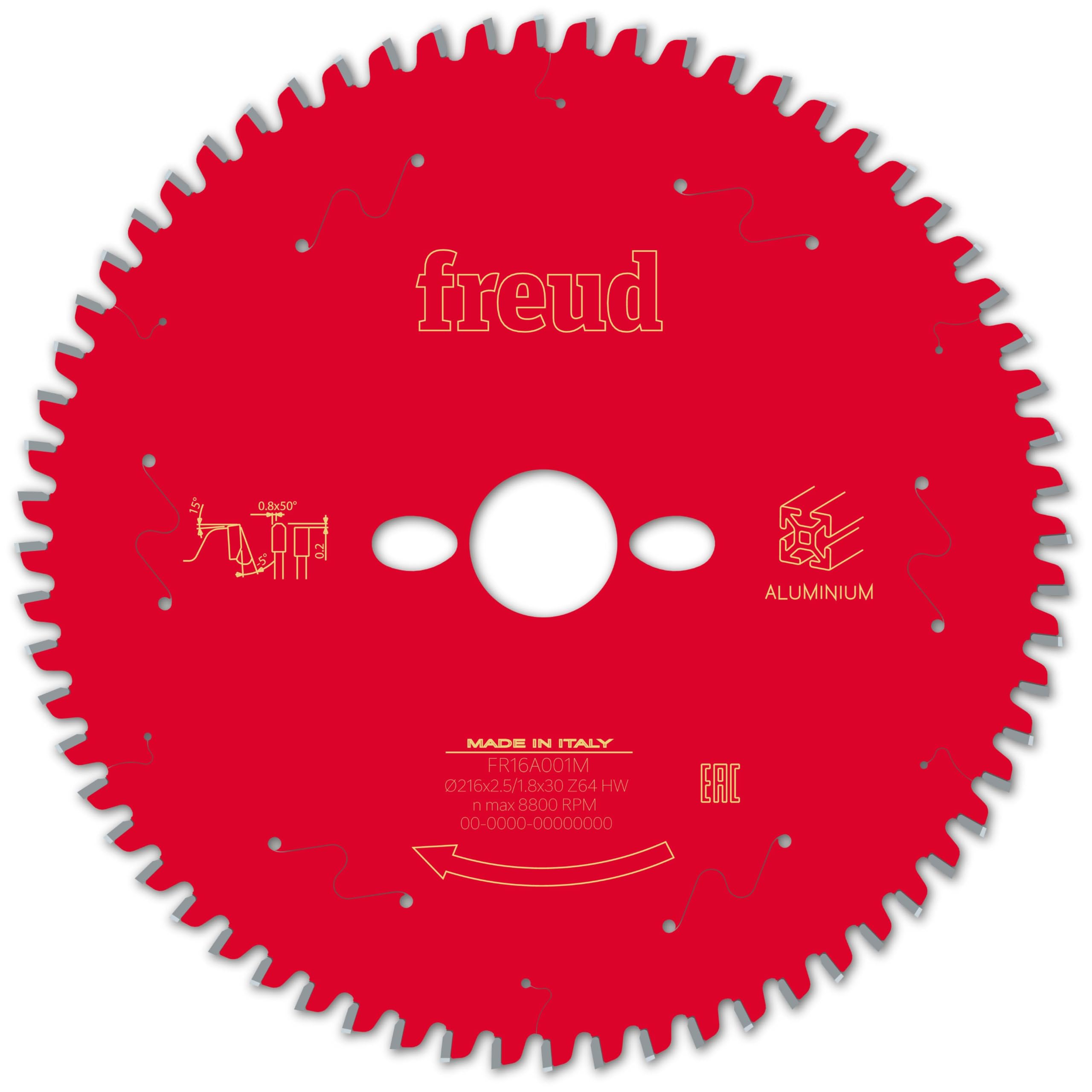 Freud lama circolare per troncatrice per il taglio di alluminio D=216mm x d=30mm x 2,5/1,8mm x T64 - FR16A001M
