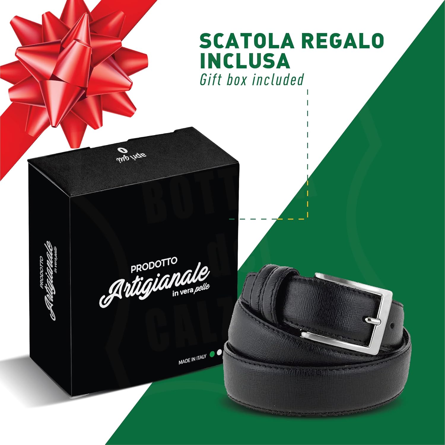 La Bottega del Calzolaio Leather belt 3.5 cm Saffiano formal Made in Italy handmade