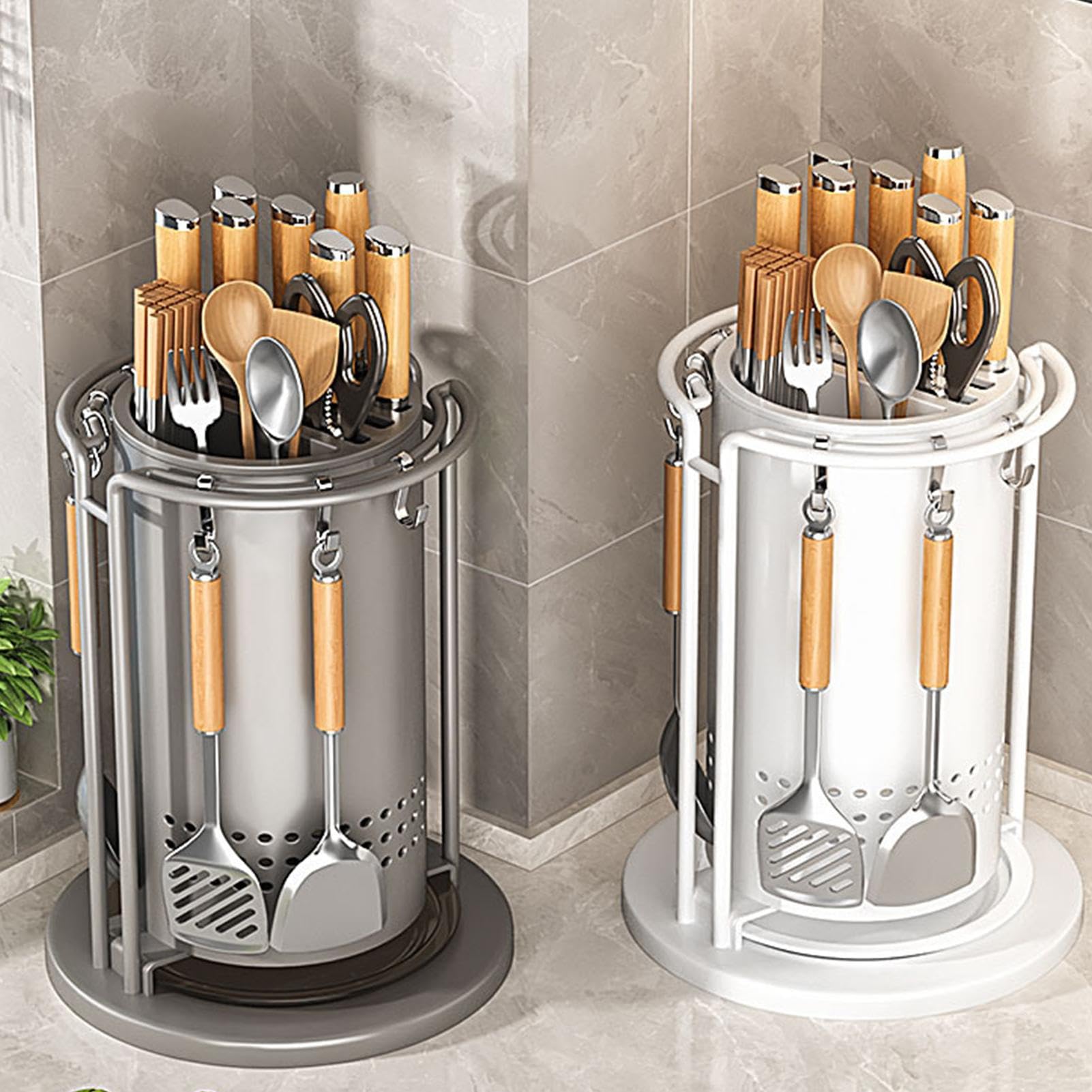 Support rotatif pour coupe-cuisine | Support de rangement rotatif pour argenterie | Organisateur d'ustensiles de cuisine | Support de rangement pour spatule rotatif, support pour coupe-cuisine avec cr | argenterie | Organisateur d'ustensiles de cuisine |