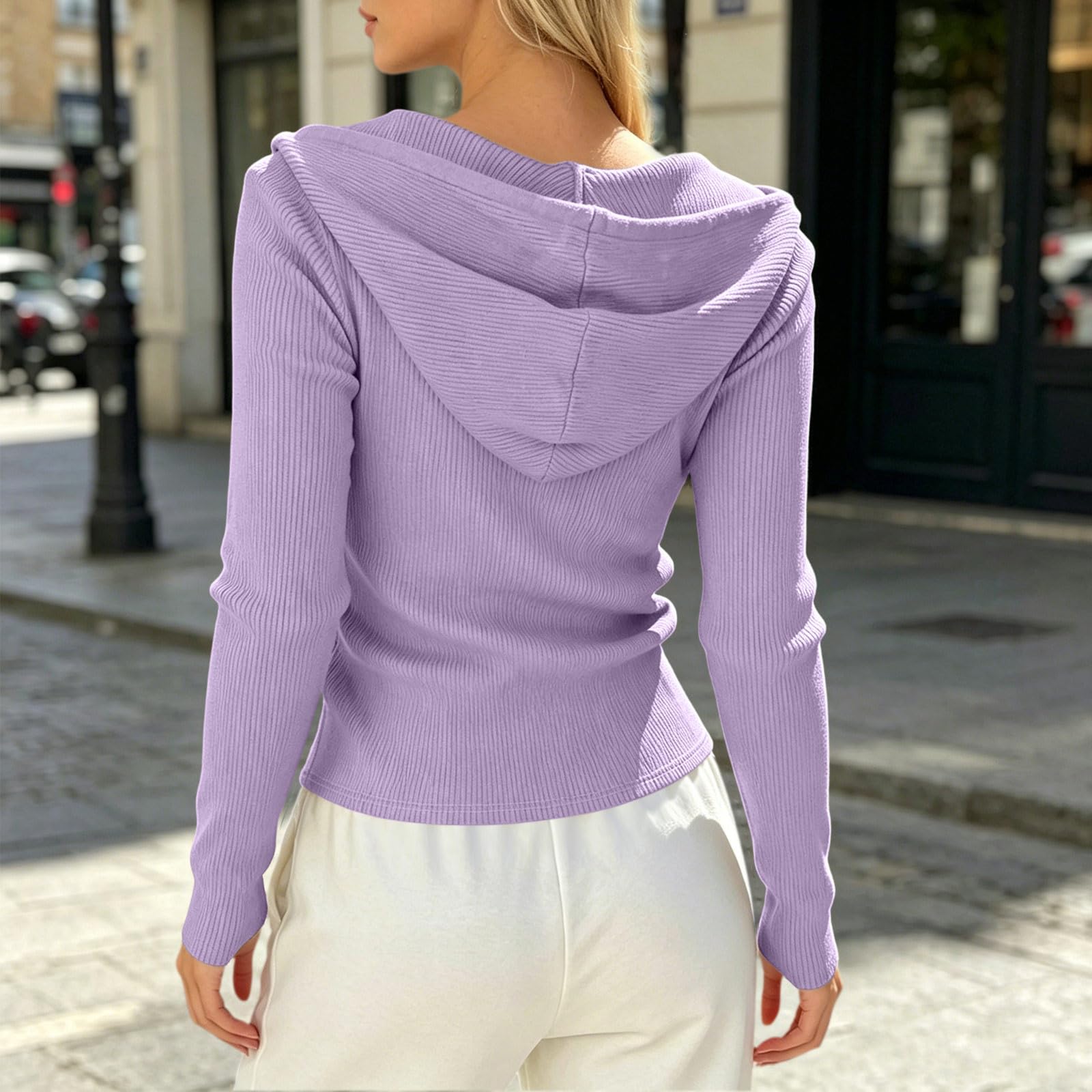 LUCKME Sudadera Cremallera Mujer,Chaqueta Mujer de Punto Acanalado con Capucha y Cordón Suave y Cómodo Cárdigan Manga Larga con Bolsillos Corte Ajustado Sudaderas Hoodie Otoño Invierno