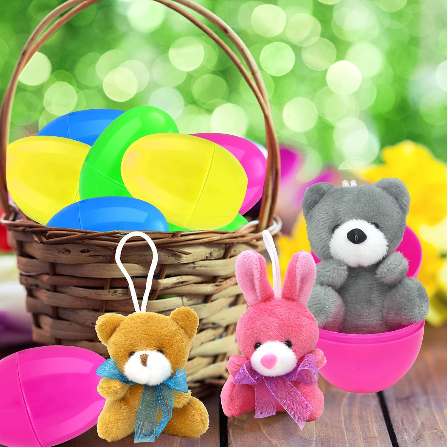 ZMCINER 12 Prefilled Easter Eggs with Plush Filled Easter Eggs with Inside for Easter Basket Stuffers, Easter Party Favor