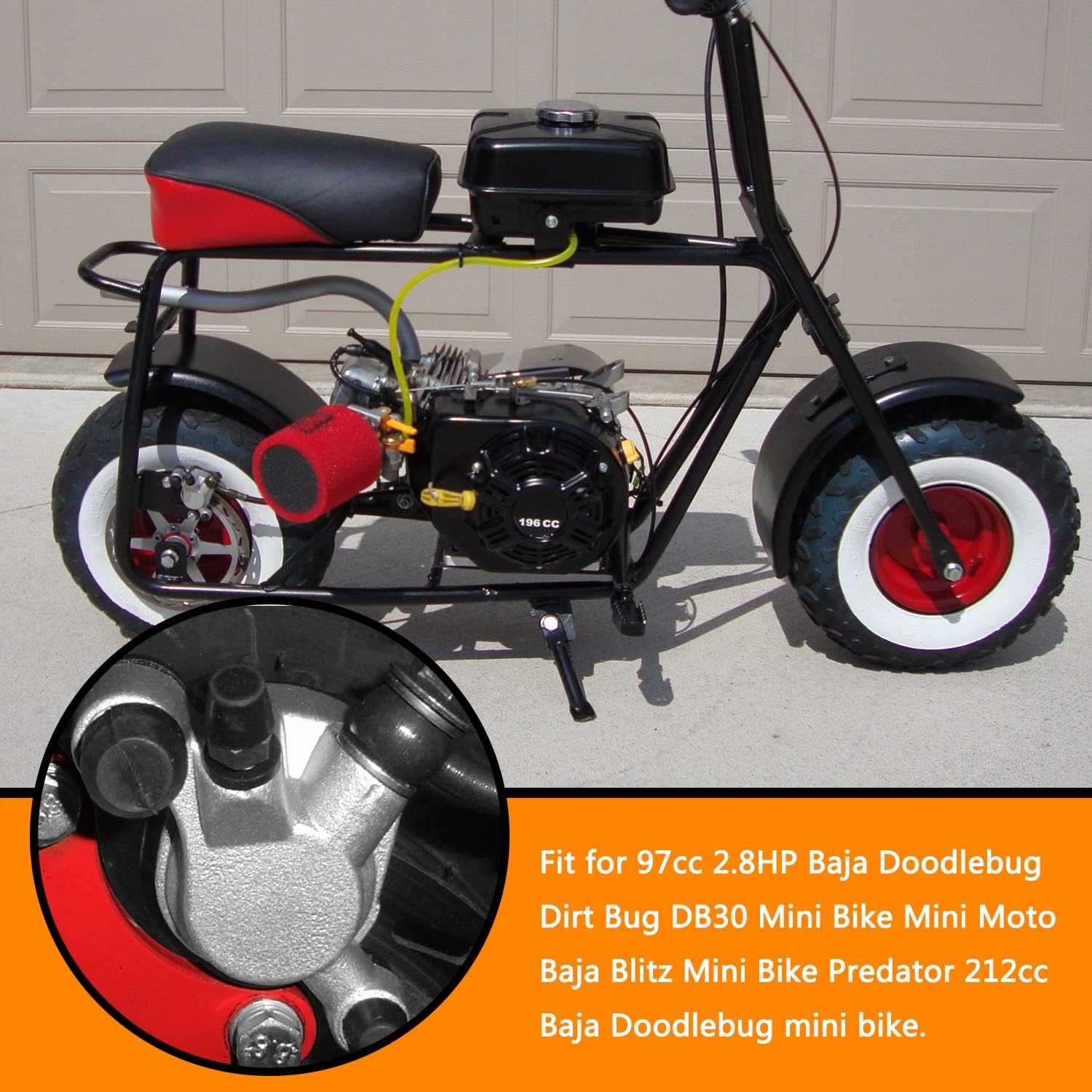 HOLATO 50 Inch Upgraded Hydraulic Brake Master Cylinder Caliper System with Brake Pads for 97cc 2.8HP Baja DoodleBug Dirt Bug DB30 Blitz Mini Bike Mini Moto On Left 7/8" Handlebars Parts (BLACK)