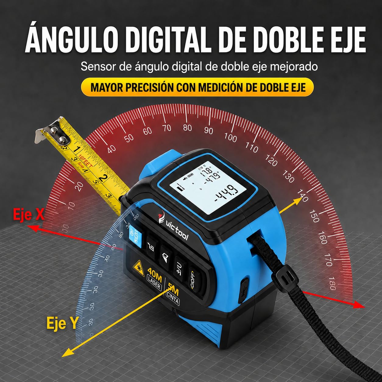 Cinta Métrica Laser 4 en 1, Medidor Laser Distancia 40m y Cinta Metrica 5m, Línea Cruzada de 16m y Trípode, Metro Digital para Bricolaje y Decoración del Hogar