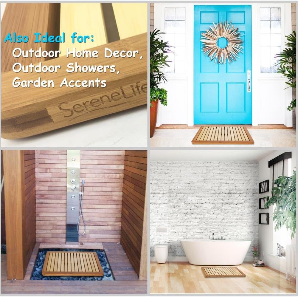 Natural Bamboo Non-Slip Water-Resistant Shower Mat, 23" x 18"