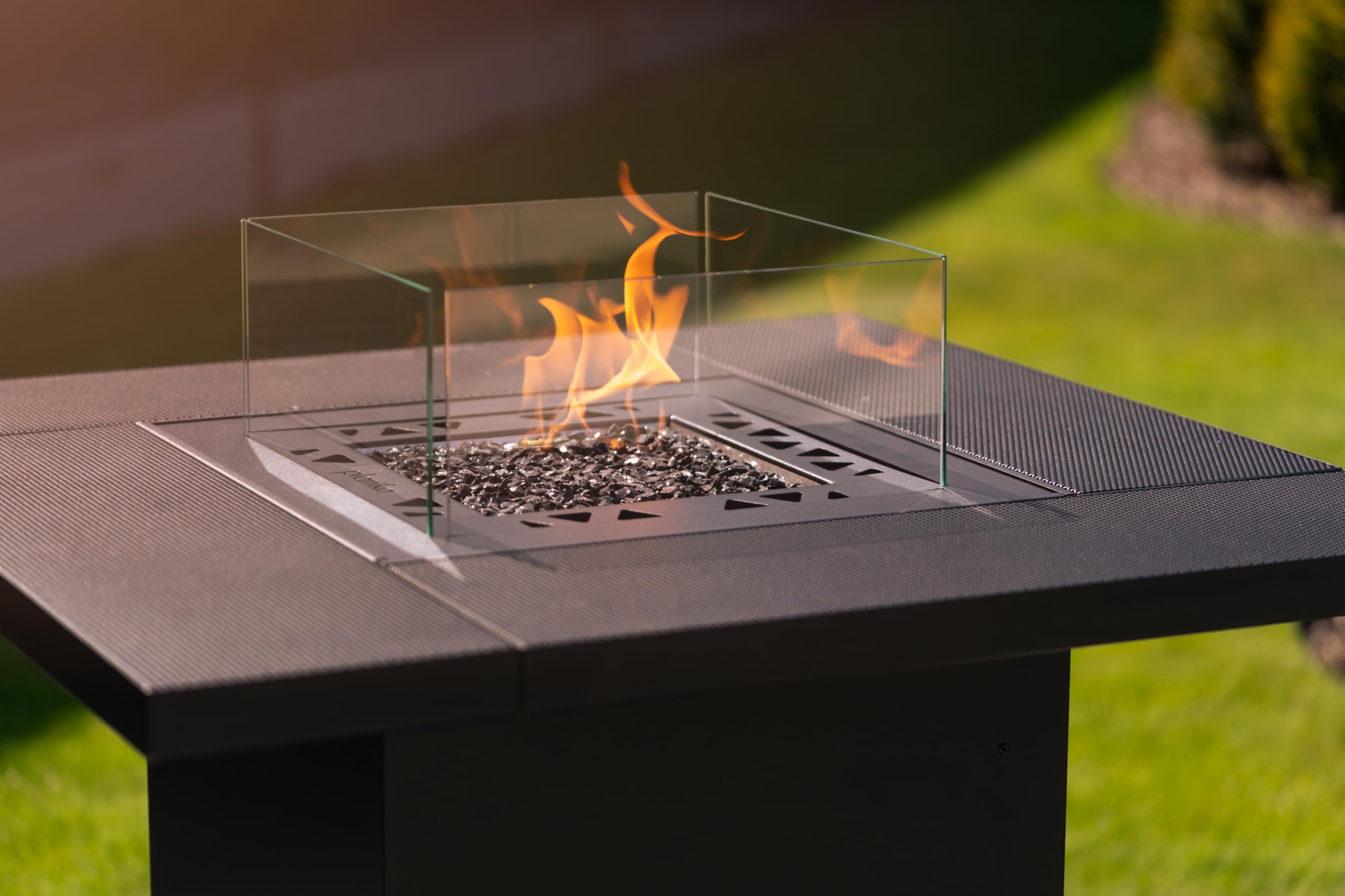 Square Table High con Fuego a Gas para Exterior – Mesa 2-en-1 con Fuego y Mesa de Cóctel con Compartimento Oculto para la Botella de Gas y Funda Protectora – Ideal para Terrazas y Entretenimiento