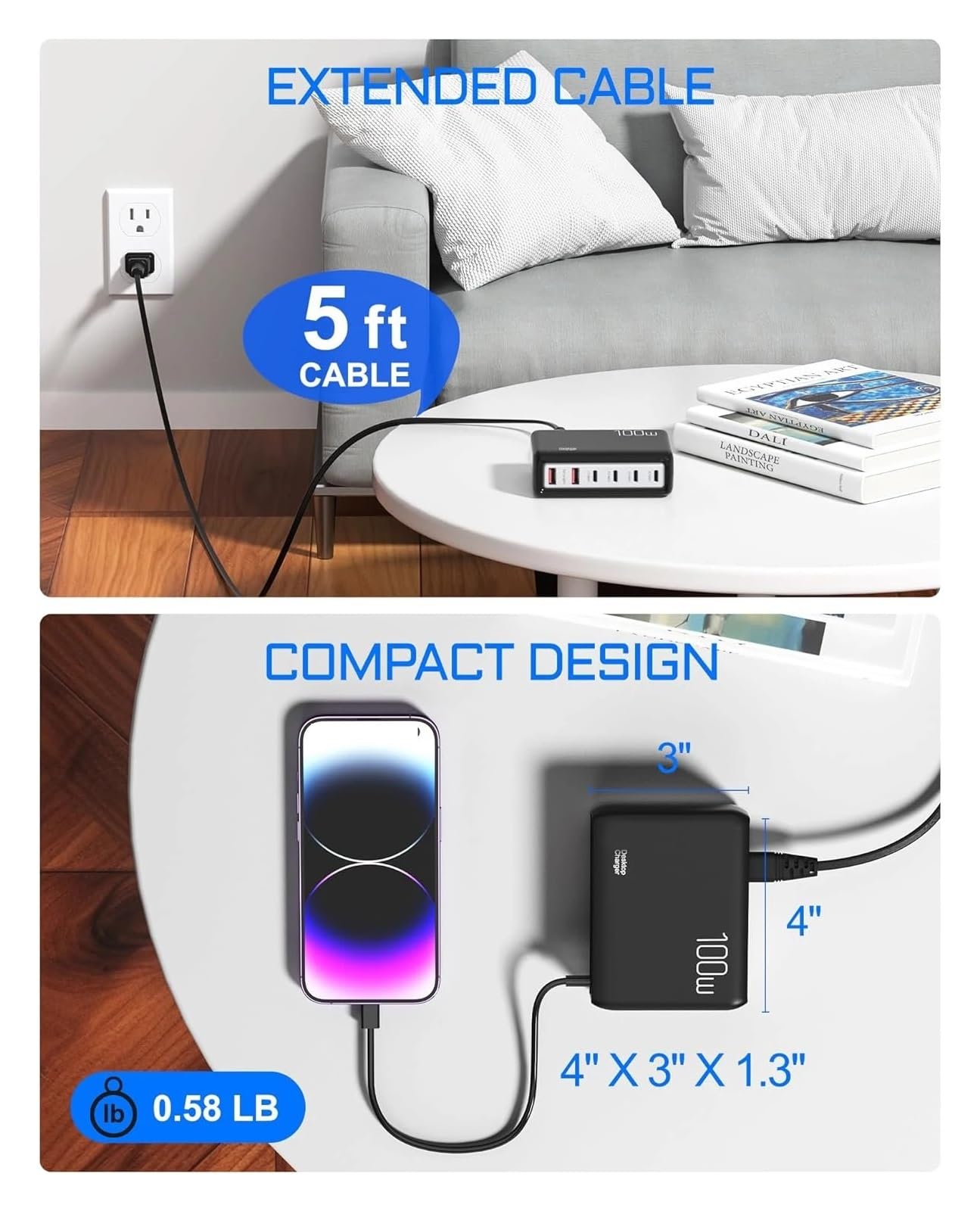 Stazione Di Ricarica USB C, Caricabatterie Da 100 W Hub Tipo A 6 Porte For Più Dispositivi Con Rapida PD3.0 E QC3 Capacità Di Ricarica Rapida(WHITE)