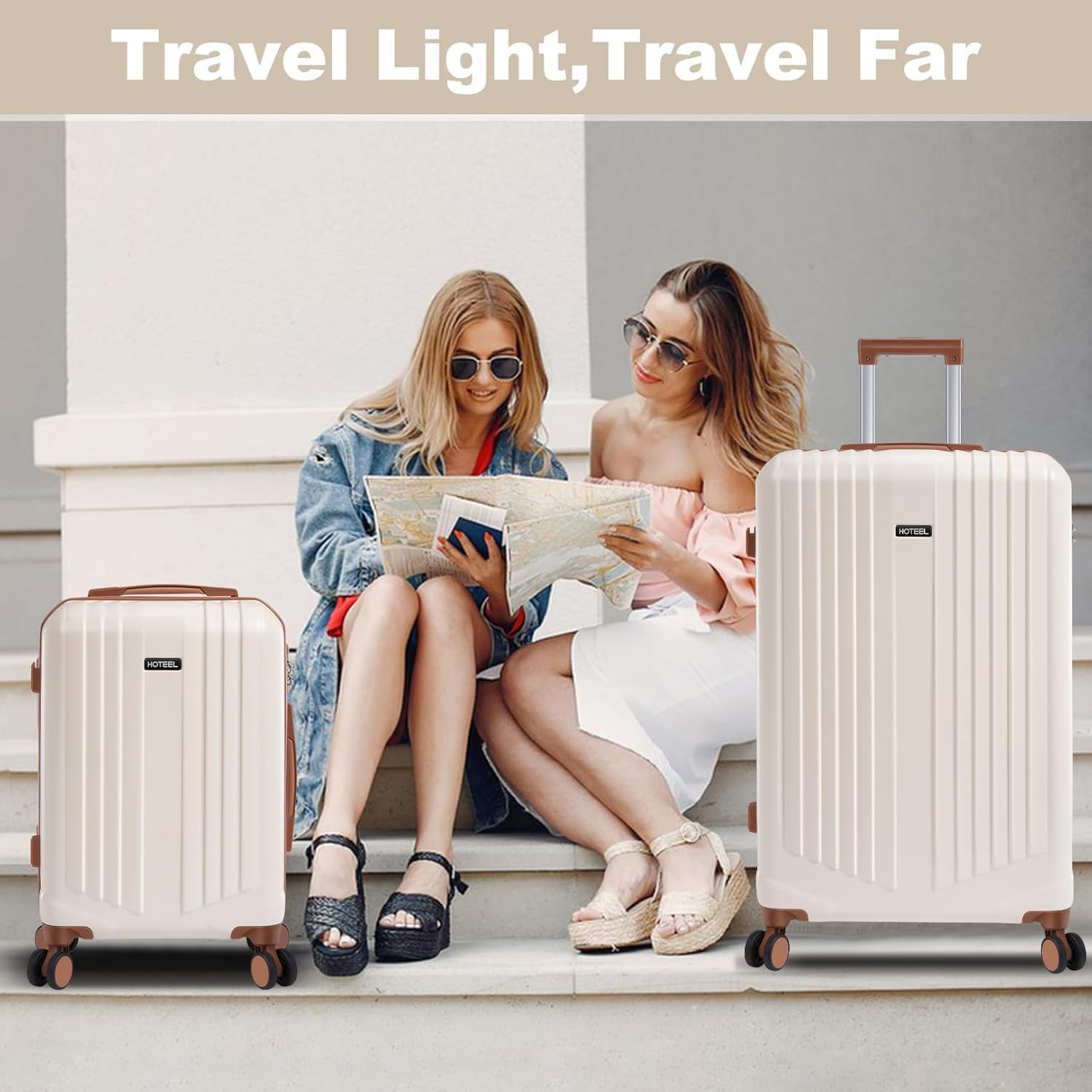 Hoteel luggage Sets 3 Piece Carry on Luaagae Suitcases with Spinner Whells & TSA Lock(4-YEAR WARRANTY), Carry on Suitcase ABS+PC Hard Shell Lightweight Travel Suitcases(20in/24in/28in, Beige)
