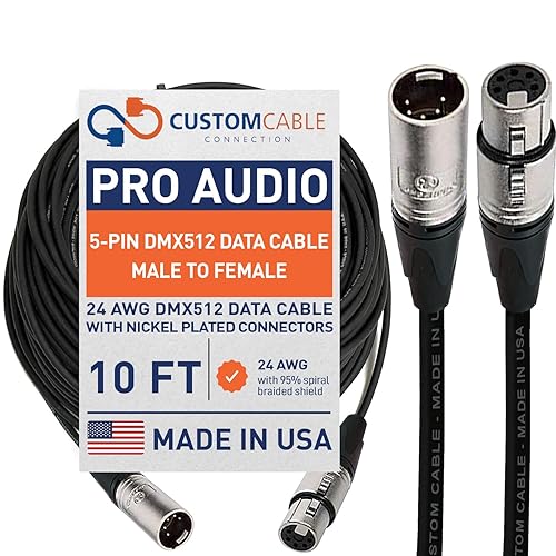 Cable de datos XLR de 24 AWG (calibre) DMX512 de 10 pies de 5 pines macho a hembra para iluminación de escenario, luces LED de subida, luces de DJ y