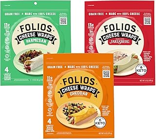 Folios 100% All Natural Cheese Wraps | Parmesan, Cheddar and Jarlsberg Flavor | Gluten Free, Grain Free and Naturally Lactose Free | Certified Keto | 1 gr of carbs, 3 Pack Variety
