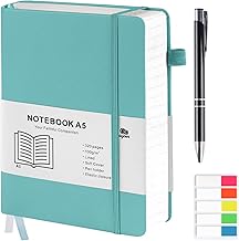 Agoer A5 Light Blue Notebook, Hardcover & Elastic Closure, 100gsm Ruled Notepad with 320 Numbered Pages, Bullet Journal with Pen and Sticky Notes for Office School