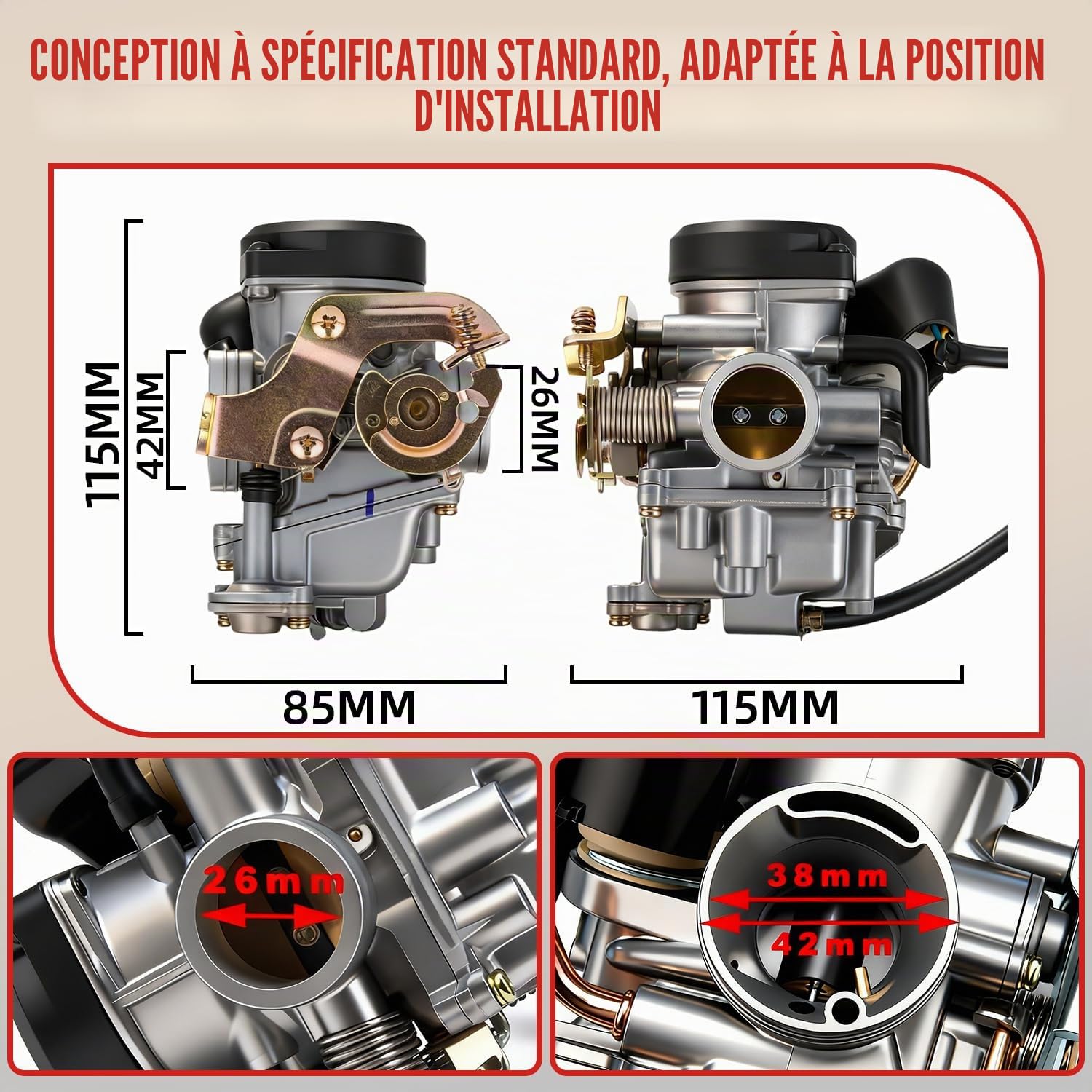 Carburateur Moto GY6 150 cc-250 cc,Carburateur de Moto 26mm