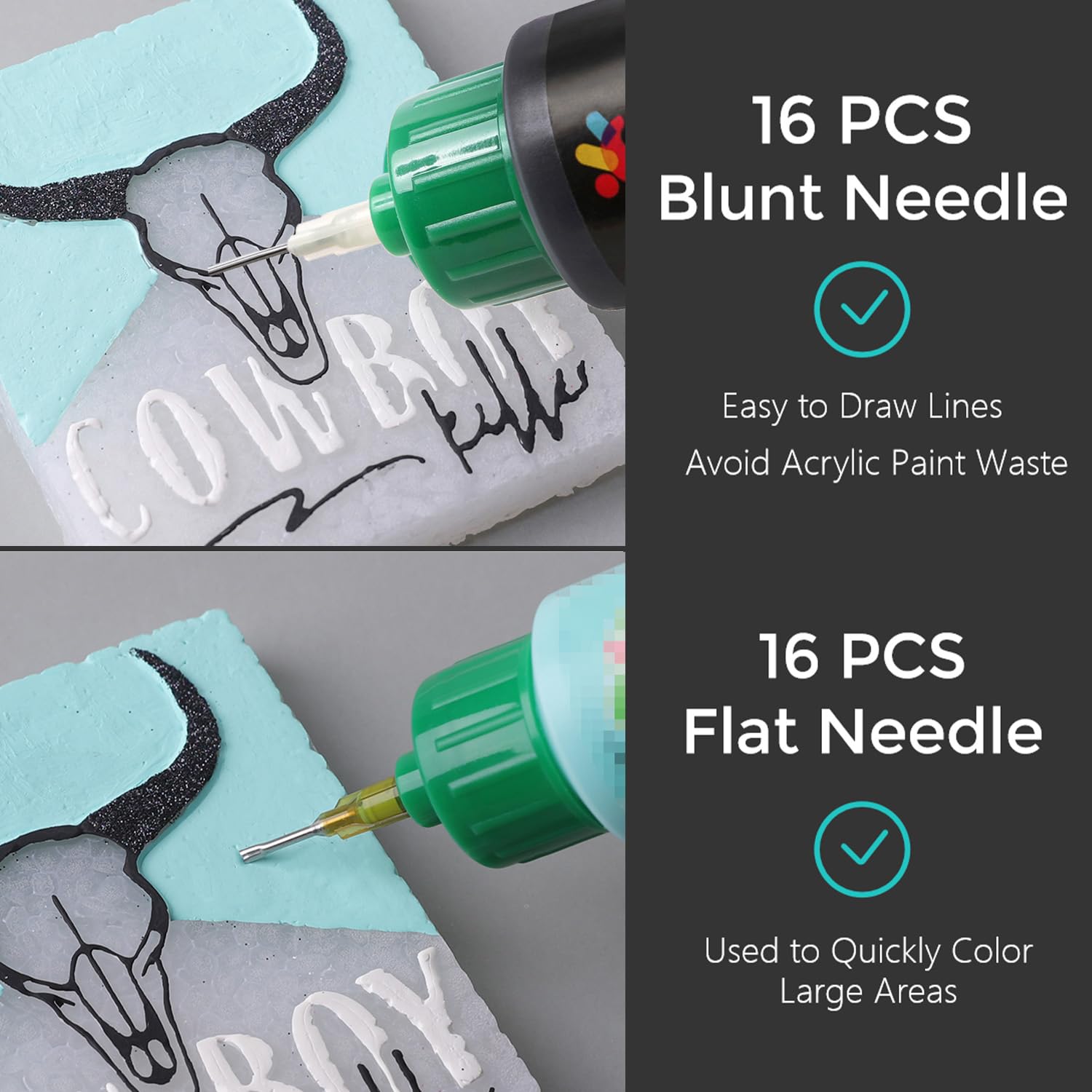 MUBYOK Juego de pintura acrílica mate de 2 onzas con tapa aplicadora de precisión para pintura fresca de coche, suministros de dibujo y arte, suministros frescos para adultos (paquete de 16)