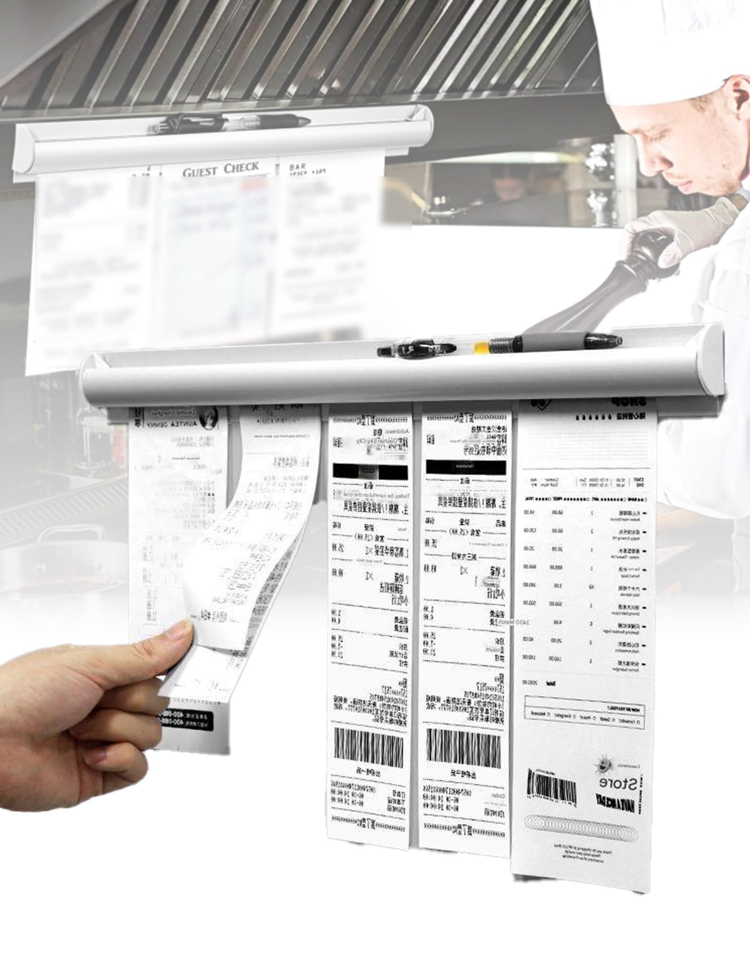 Tab-Greifer-Bestellhalter – kein Bohren Restaurant-Tickethalter für Küche, Café, Büro und Pub-Organisation – 40 cm effiziente Ticket-Management-Lösung