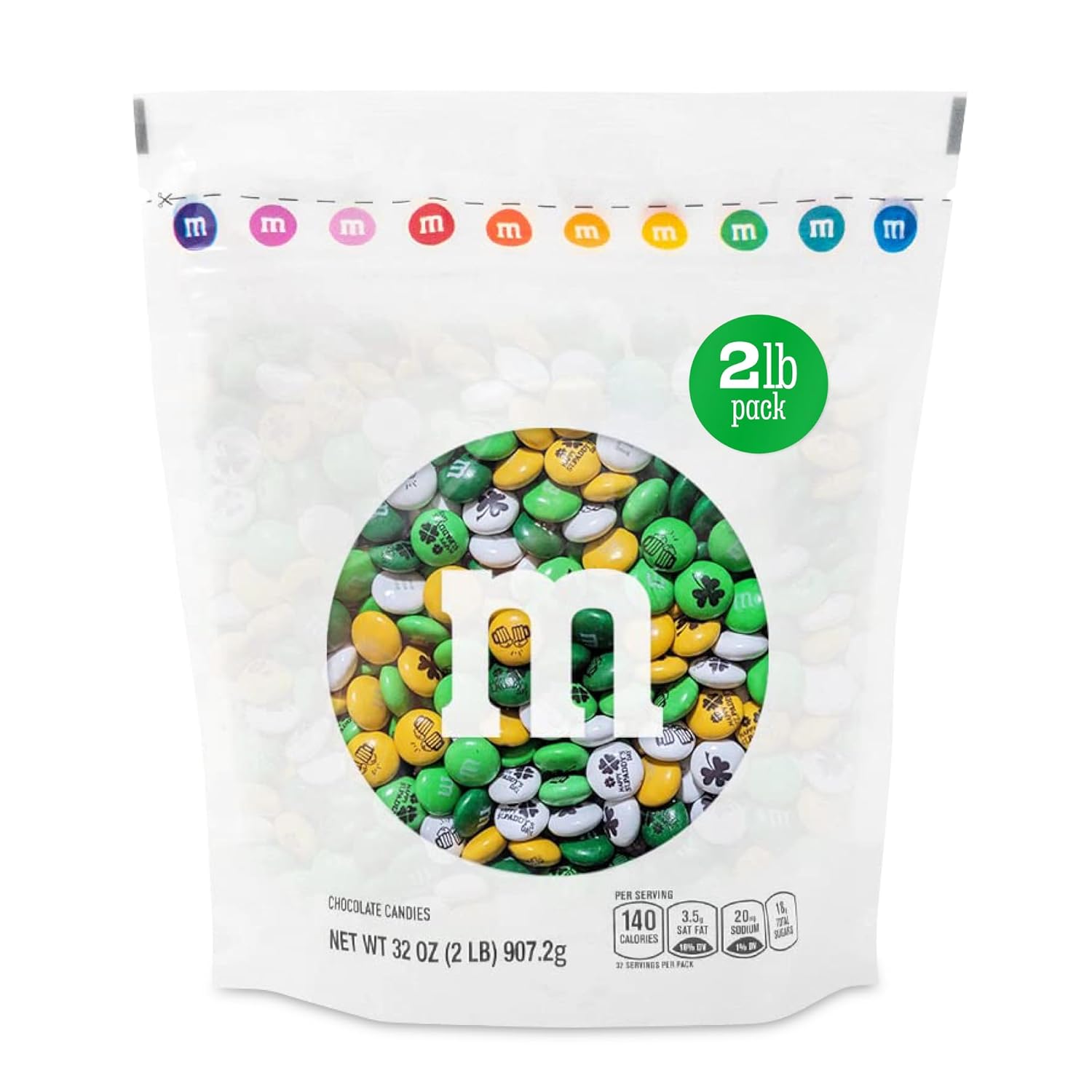 M&M's St. Patrick's Day Chocolate Candy, Green White and Gold Candies, Holiday Dessert Table Treats, Party Favors, Parade Handouts, Gift Bags, Themed Baking Decorations, Bulk 2 lb Bag