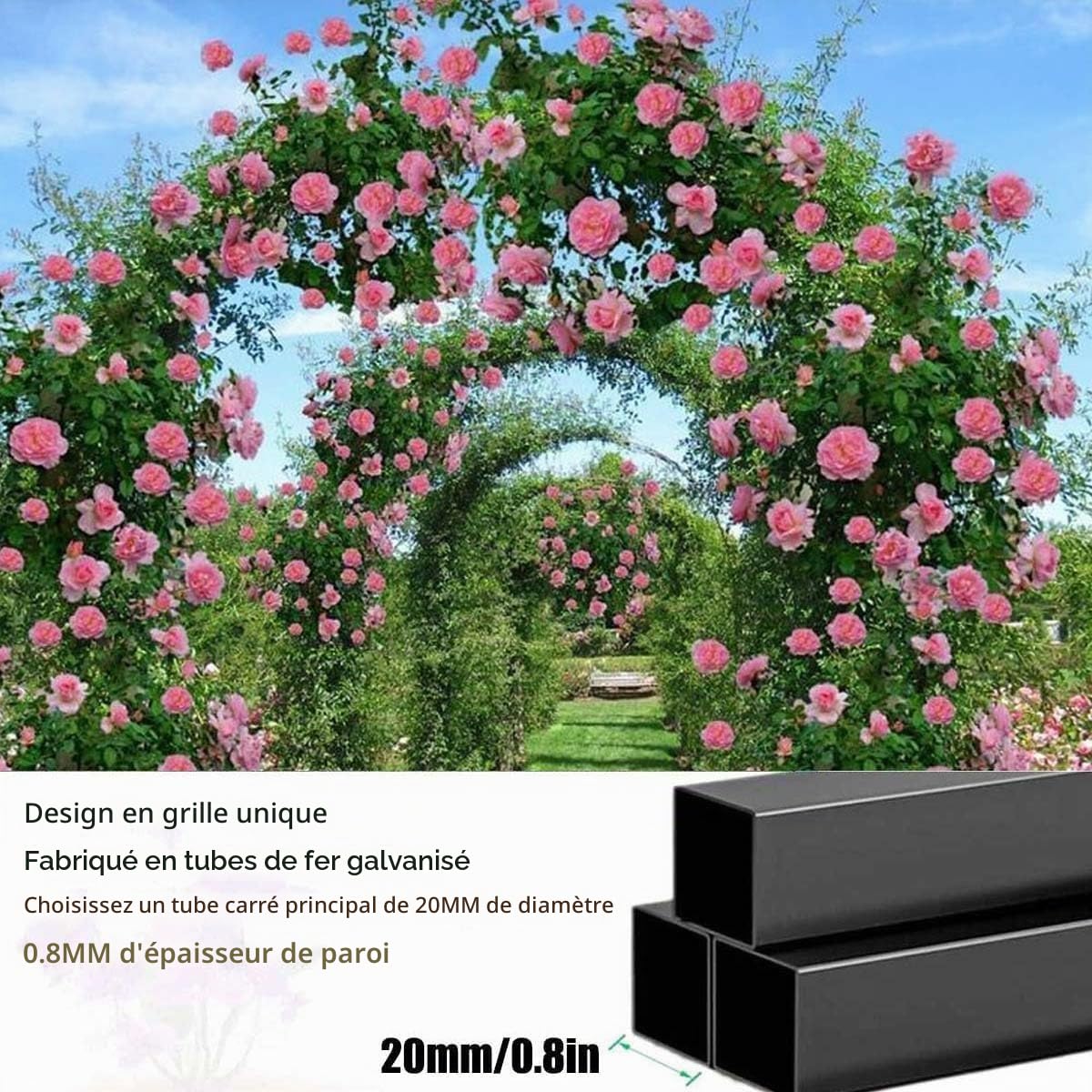 Arche de Jardin en métal, 140cm~340cm de Large Arceau à Rosier, Arche de Rosiers Vigne Mariage,pour Grimper, vignes et Plantes, Mariage, décoration de fête