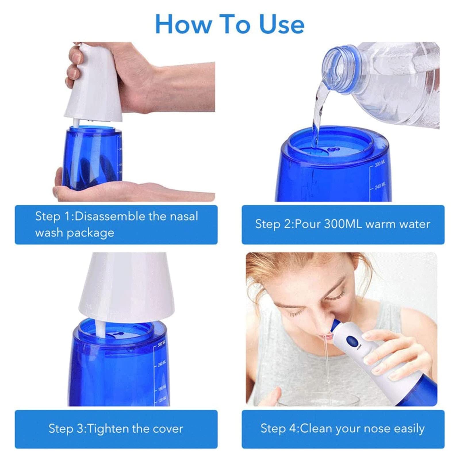 Botella De Lavado Nasal Nasal, Lavado Nasal Botella De Ducha Nasal Sistema De Irrigación De Senos Nasales Limpiador Nasal De 300 Ml para Adultos Y Niños
