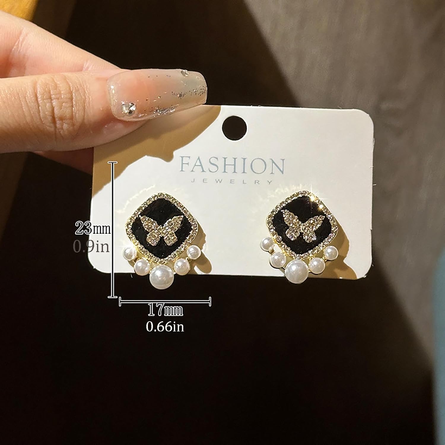 W WEILIRIAN Boho Crystal Pearl Earrings for Women Rhinestone Butterfly Earrings Black Square Earrings Pearl Bead Earrings Vintage Geometric Stud Earrings Jewelry for Girls Gifts - Image 4