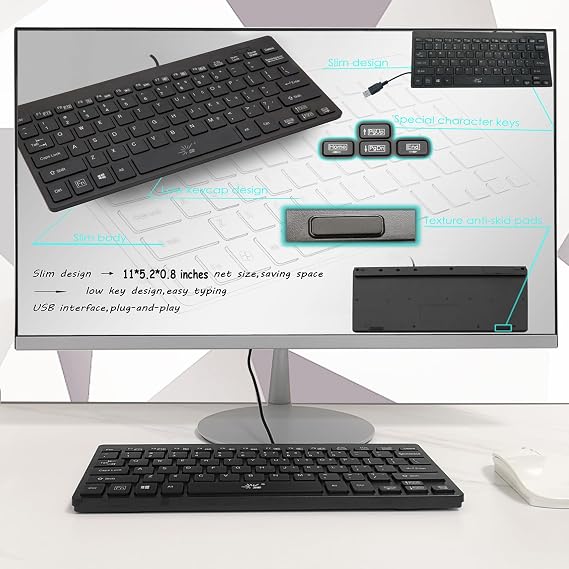 SR Mini Keyboard Wired Thin Light 78 Keys USB Multimedia Small for Pc Computer Laptop