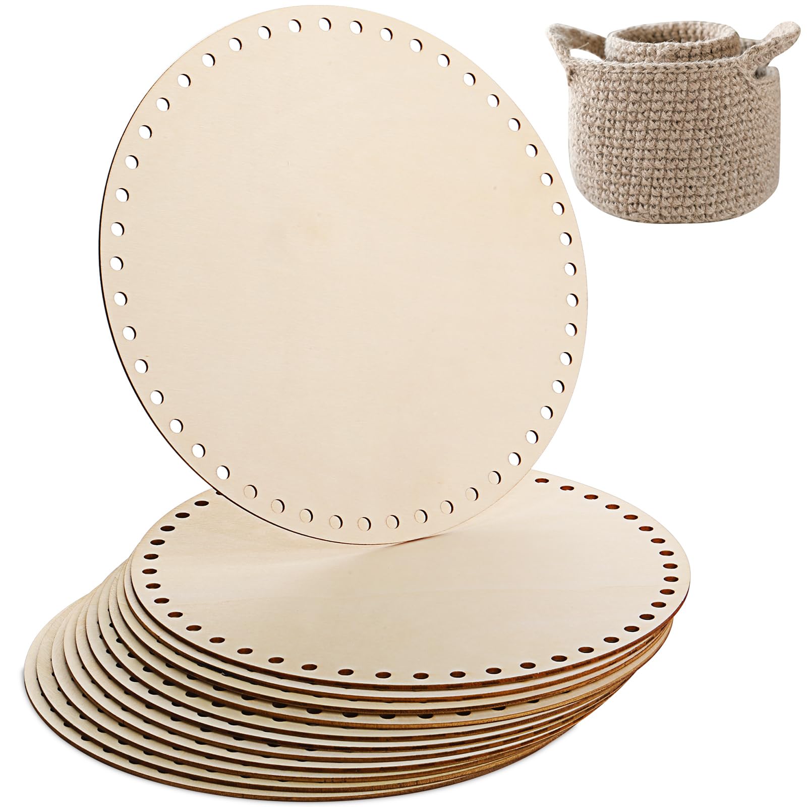 Fanfanwin - 12 cestas de madera para crochet, base redonda, sin terminar, para manualidades, tejidos, decoración del hogar, 10 pulgadas