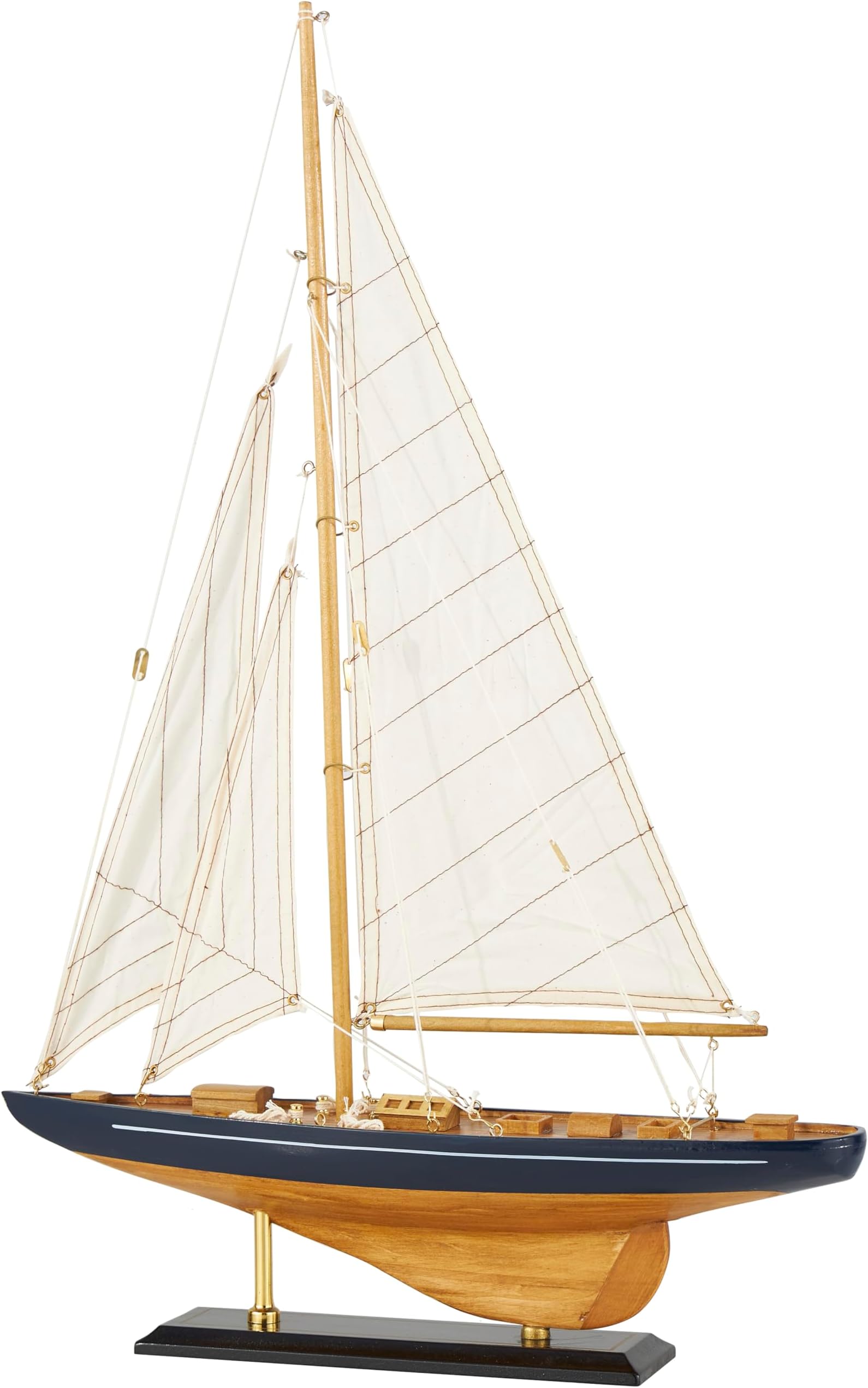 Deco 79 Wood Sail Boat Sculpture with Lifelike Rigging, 17" x 4" x 21", Beige
