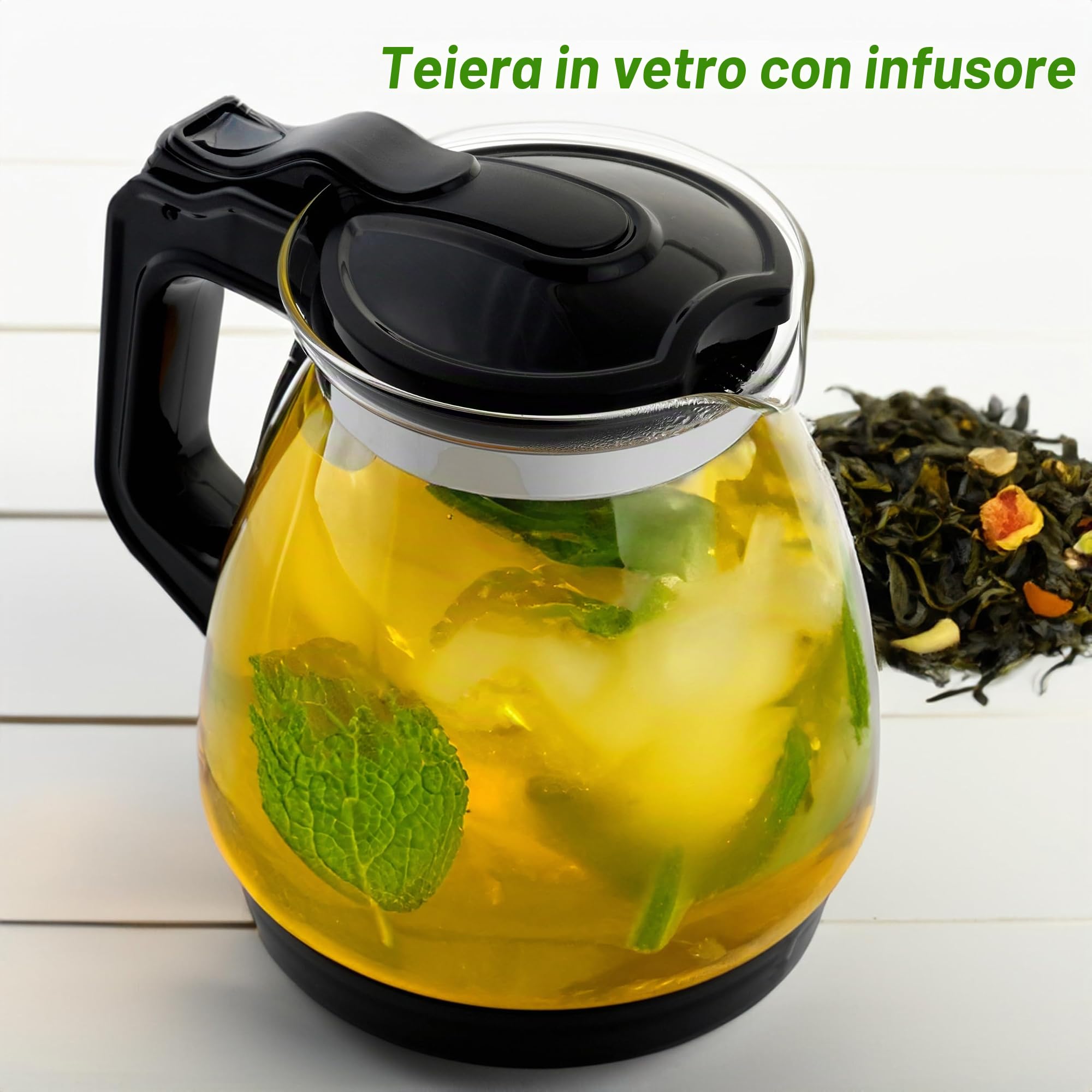 NORDIC SCHILLER Teiera in vetro da 1,7 l con filtro in acciaio inox, resistente al calore, lavabile in lavastoviglie, per gli amanti del tè