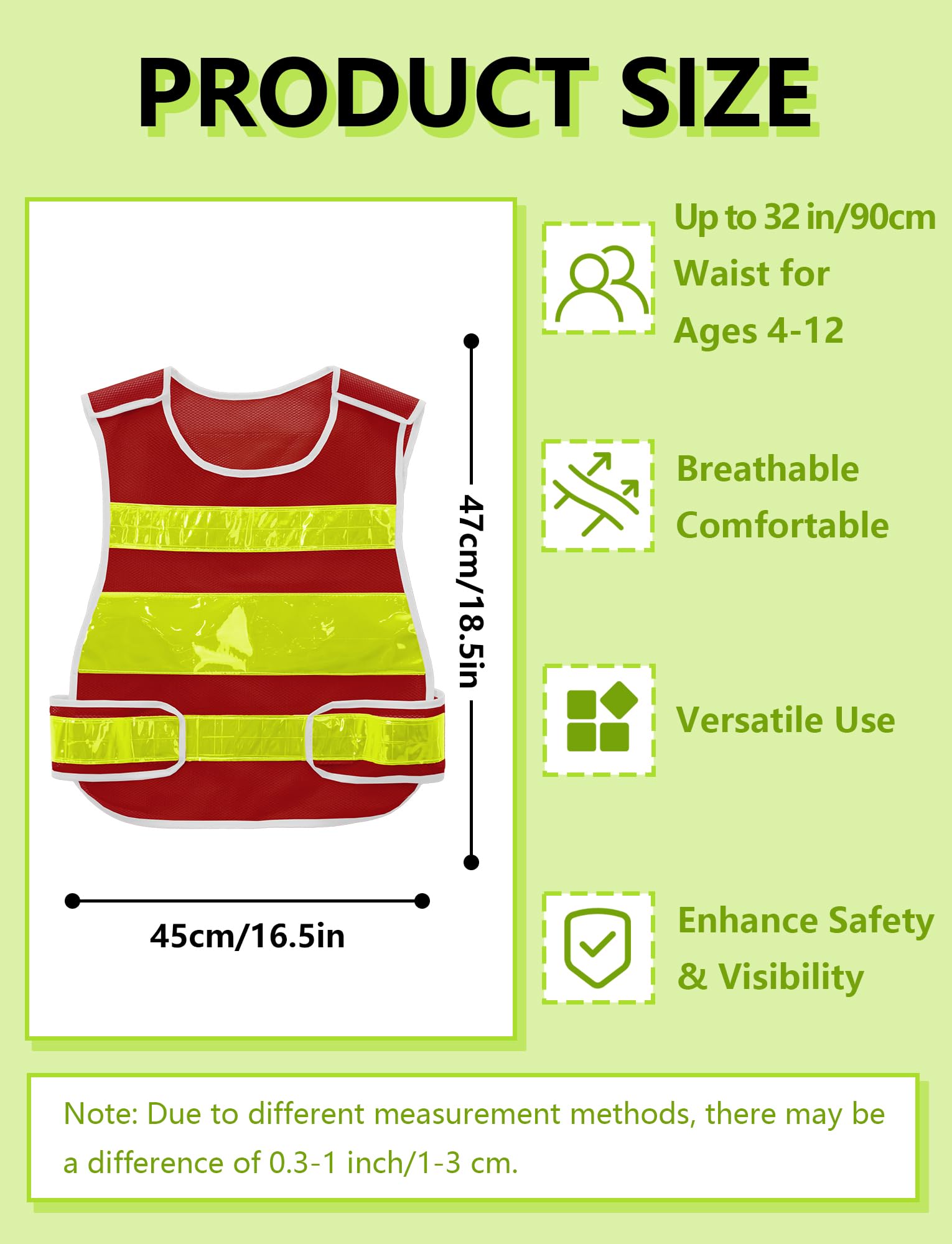 Happy Cherry Chaleco de seguridad reflectante de malla para niños, chaleco de cintura ajustable de neón fluorescente, chaleco de alta visibilidad