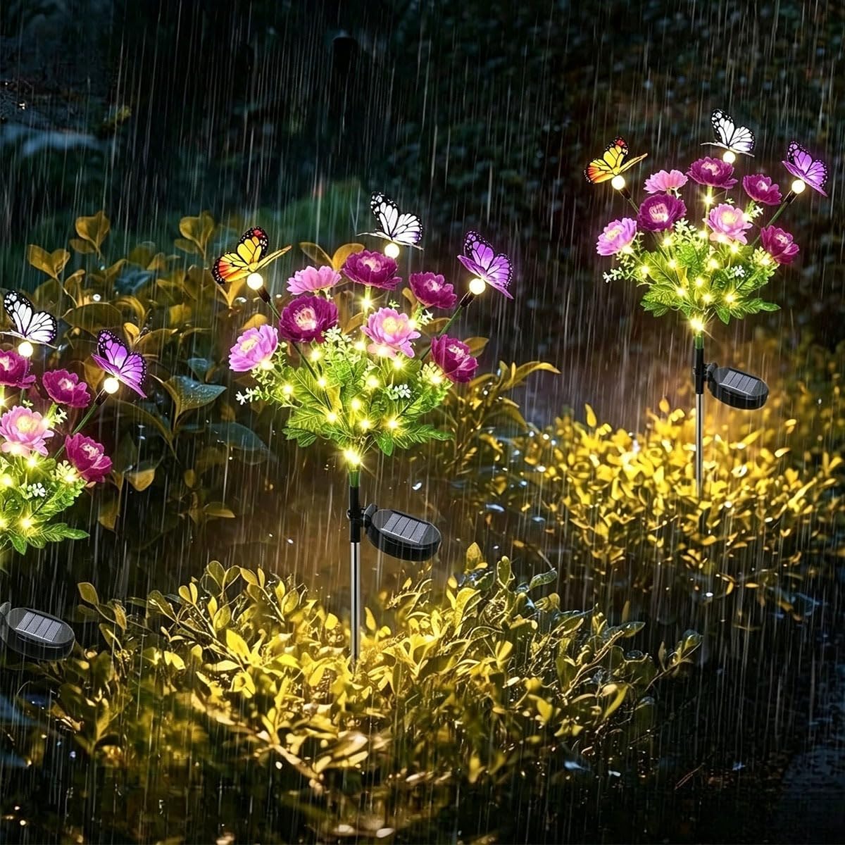 enjoydeal Solar Swaying Butterfly Flower Lights Outdoor,IP65 Waterproof Snow Lotus Garden Lights,Auto On/Off, for Outside,Garden Lights Patio Yard Decor (red,4)