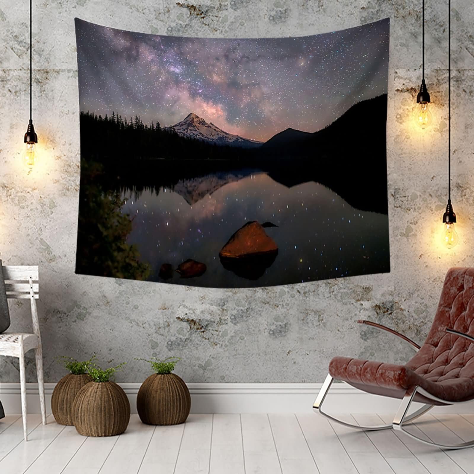 Gwieździste niebo, jezioro i góry, 350 W x 256 cm (dł. x szer. x wys.), kolor czarny