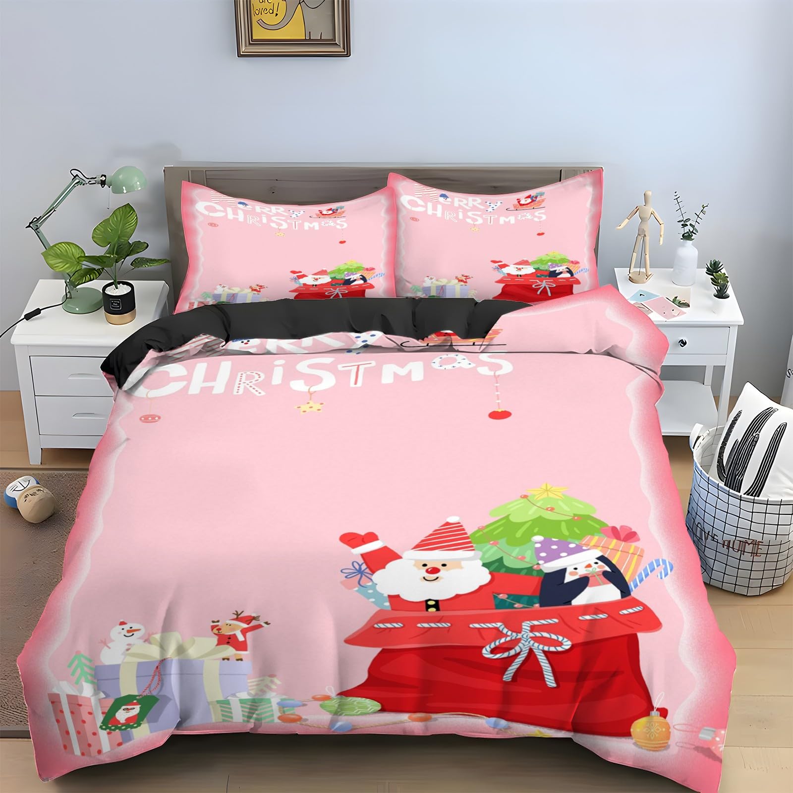 Housse de couette 220x240 Noël avec 2 taies d'oreiller en microfibre