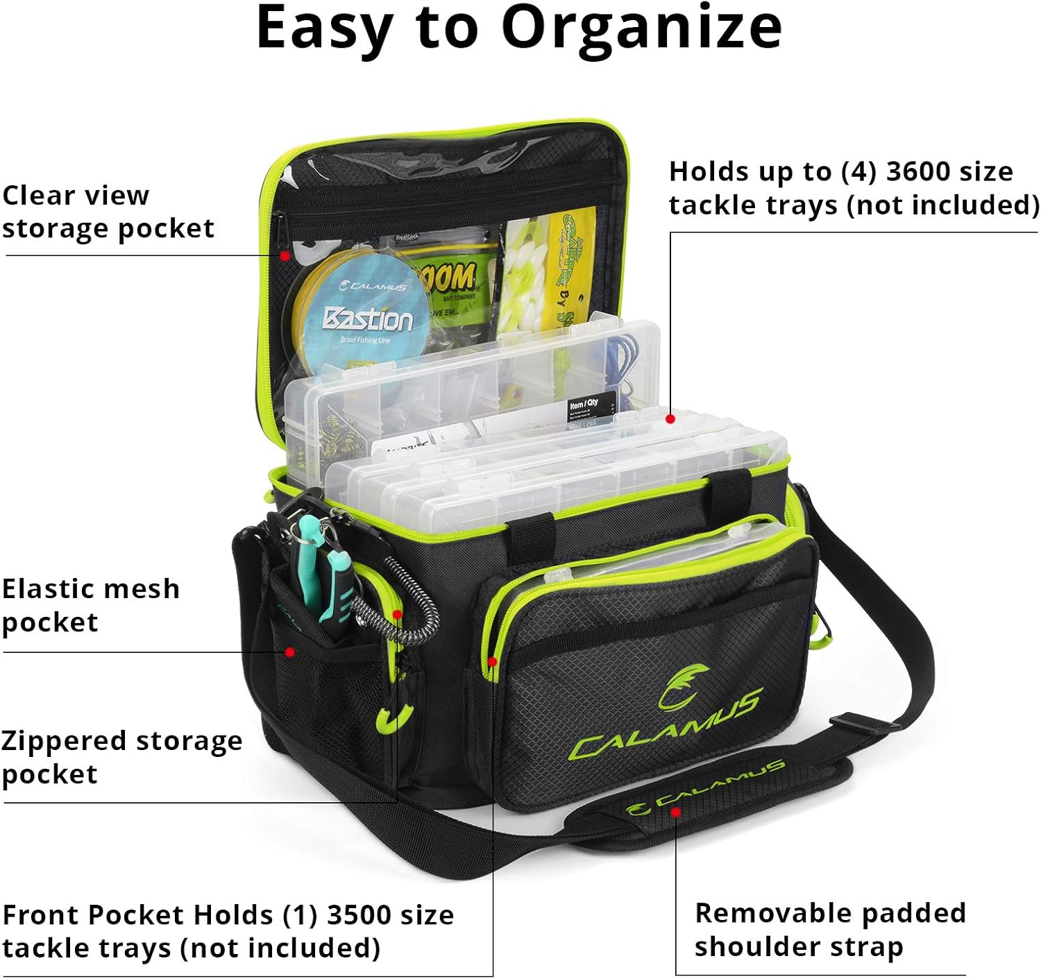 Calamus Fishing Tackle Bags - Fishing Bags for Saltwater or Freshwater Fishing - Rip-Stop PE - Padded Shoulder Strap - Pliers Storage - Green : Sports & Outdoors