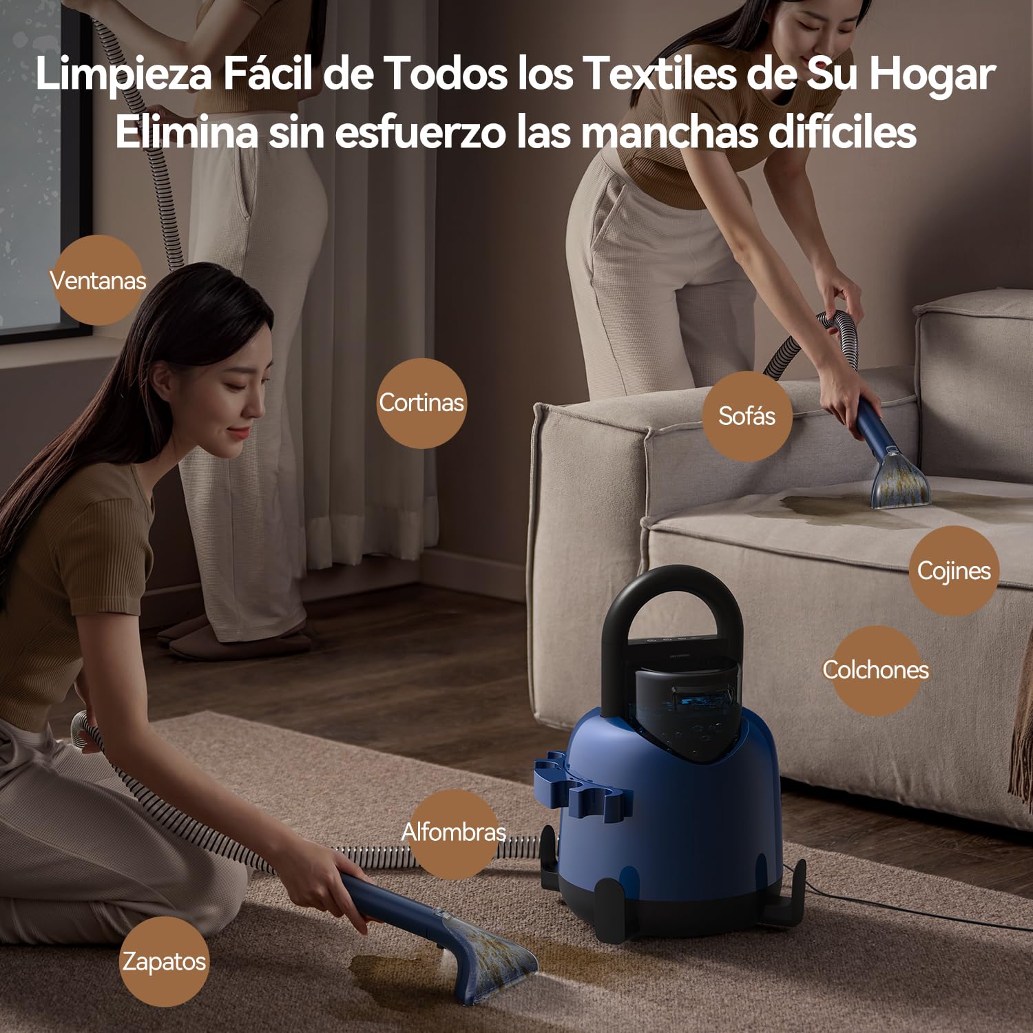 Deerma DEM-BY200 Limpiadora a Vapor y Aspiradora en Seco y Húmedo, con 5 Cepillos Especializados y Succión de 900W para Alfombras, Sofás y Tapicerías