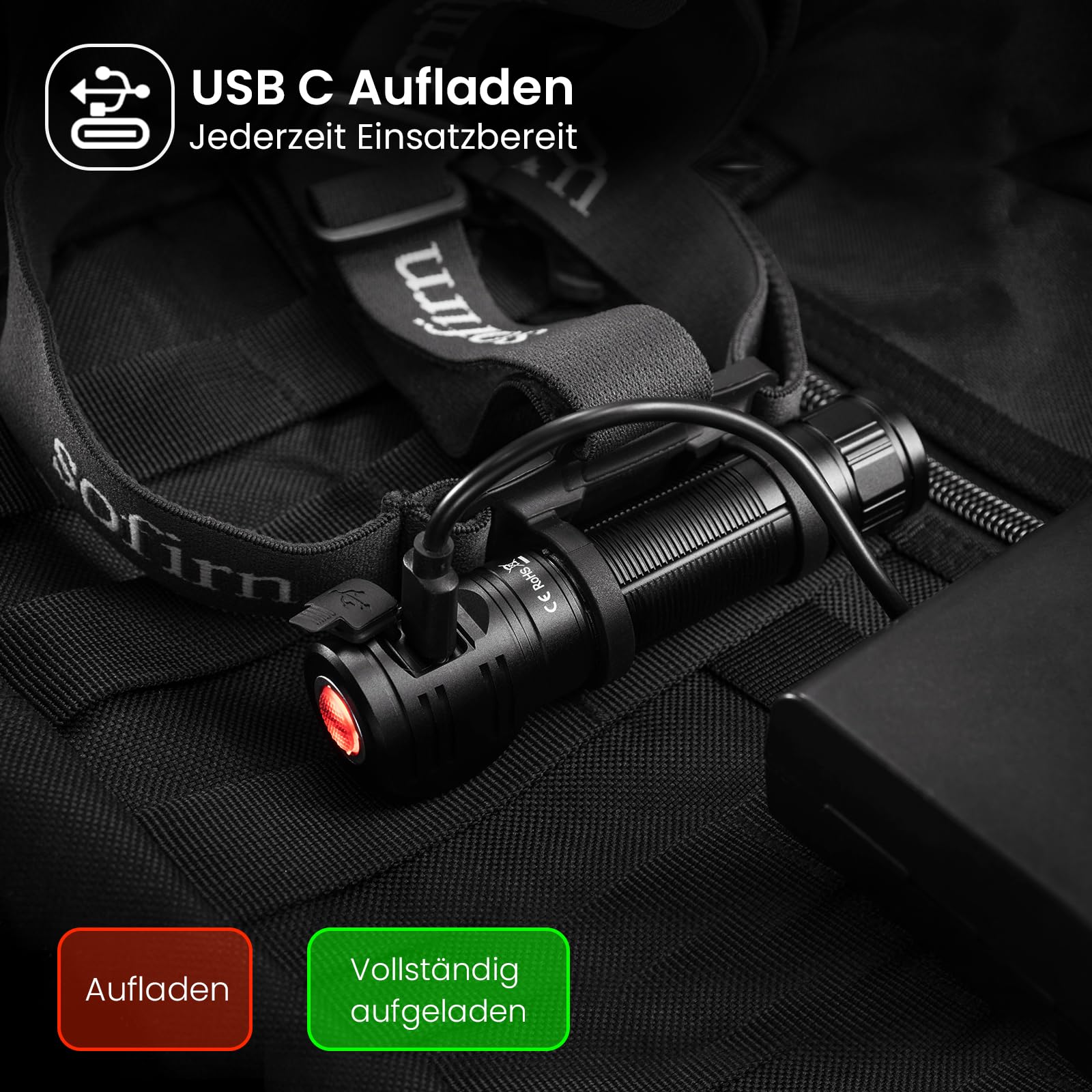 Sofirn HS40 Kopflampe 2000 Lumen, Stirnlampe mit 8 Helligkeits modi, Typ C Wiederaufladbar Led Stirnlampe Taschenlampe, Superhelle Lauflampe IPX8 Wasserdicht, Verwendet für Joggen, Camping