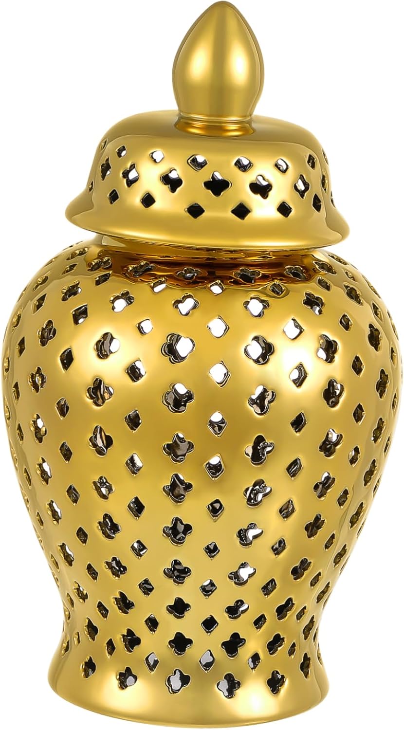 Luxshiny Ceramic Hollow Out Flower Holder Vase Decorative Jar for Home and Wedding Party Stable Odorless Porcelain Container for Dried and Silk Flowers Elegant Desktop Ornament