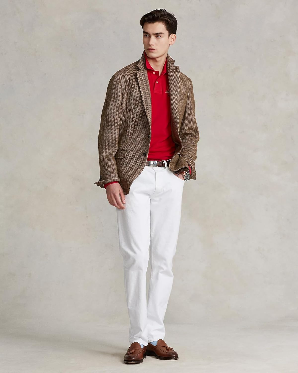 POLO RALPH LAUREN Classic Fit Mesh Triple Pony Long Sleeve Polo Shirt (X-Large, Red)