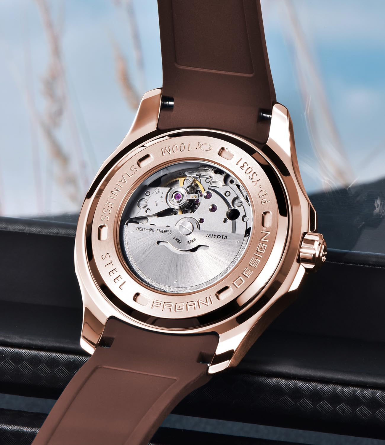 LACZ DENTON Pagani Design YS031 Automatic Men's Watch Miyota 8215 Mechanical Movement 41mm Stainless Steel Analog Wrist Watches for Men, Synthetic Sapphire Dial Glass, 100M Waterproof, Rubber Strap - 5