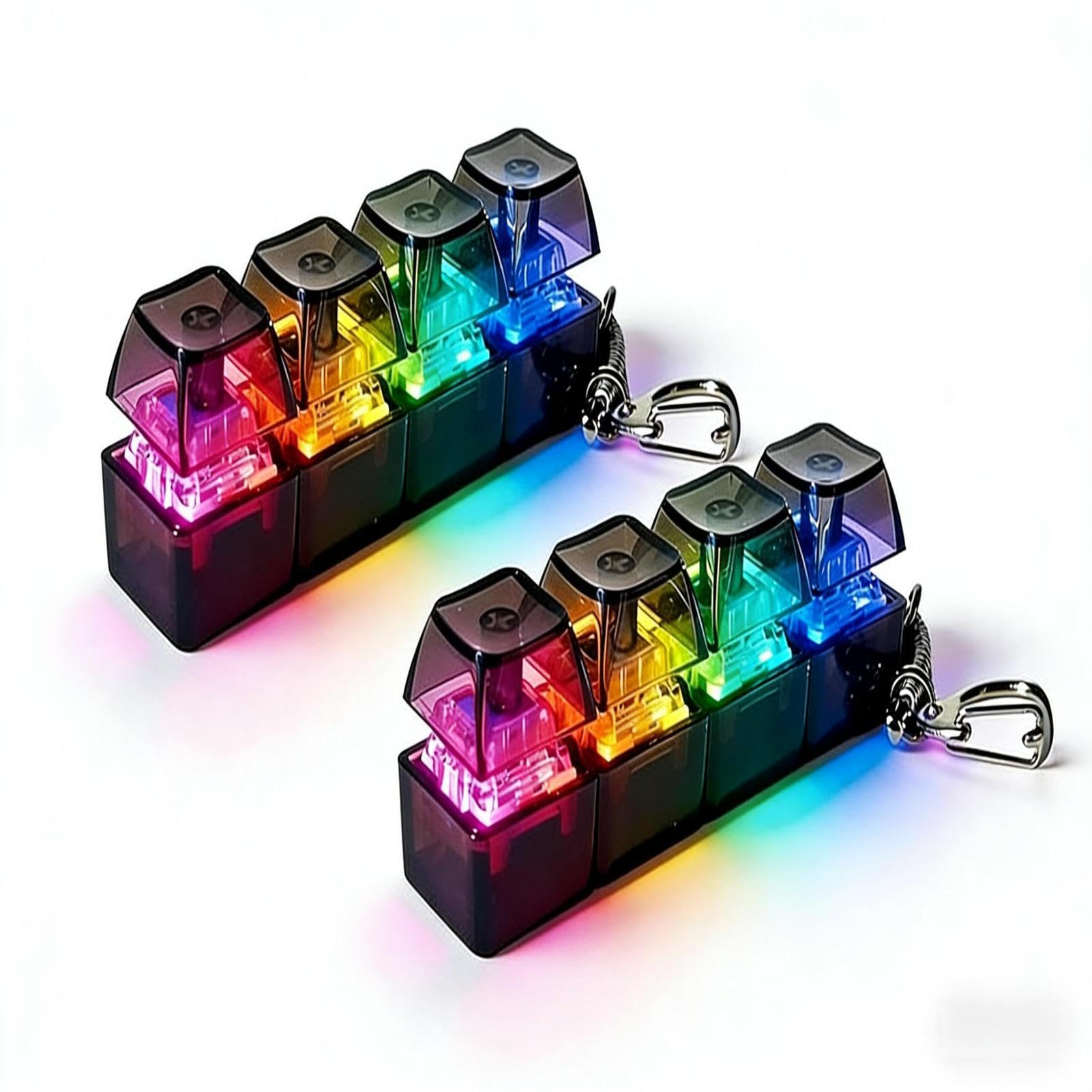 2PCS Keyboard Fidget Keychain with LED Lights, Keyboard Fidget Toy, Keyboards Button Finger Clicker for Anxietys Relief