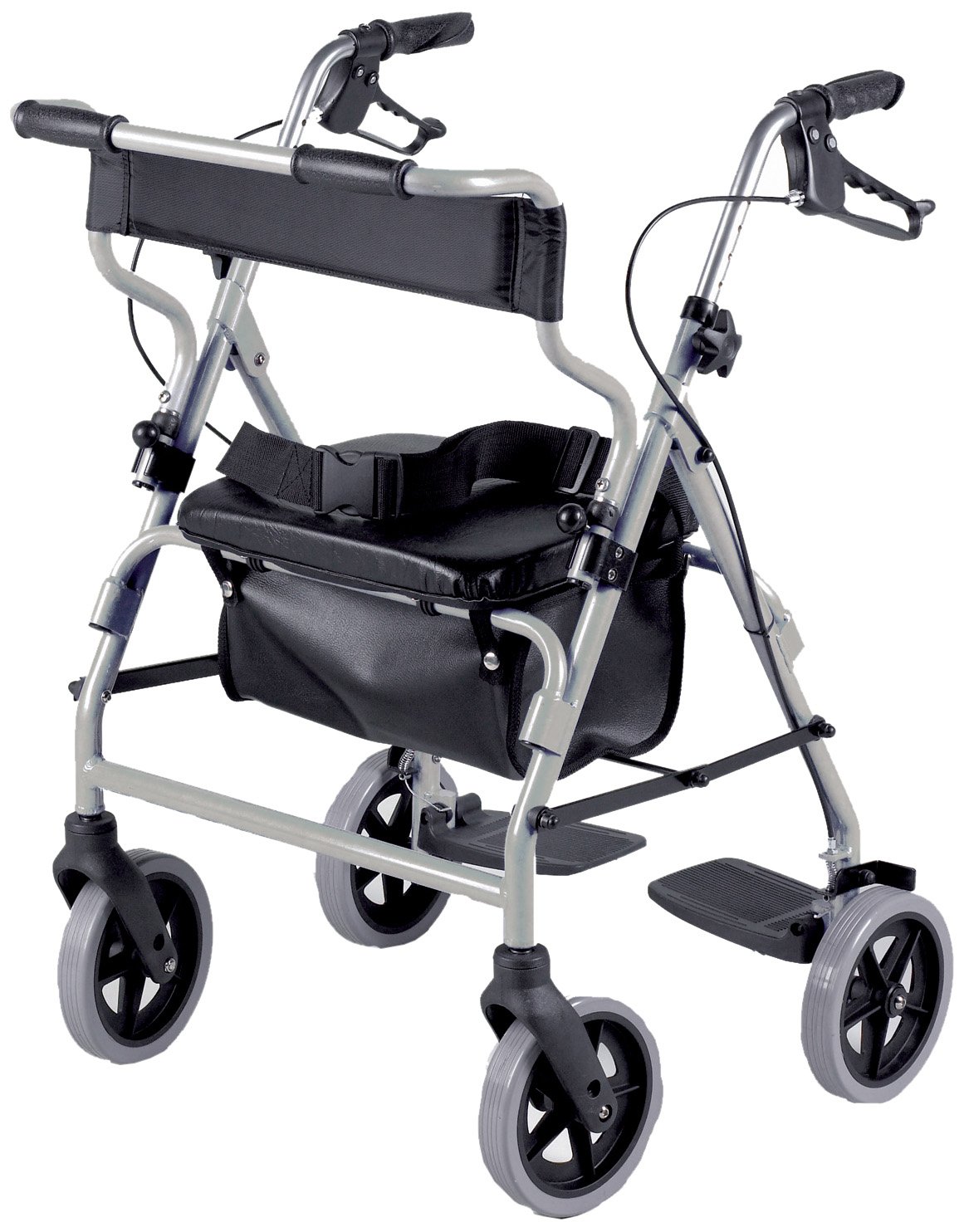 DaysHomecraft Rollator and Transit Chair Combination, Padded Seat & Backrest, Lockable Brakes, Foot Rests and Belt for Safety, Walking Mobility Aid, Silver, (Eligible for VAT relief in the UK)