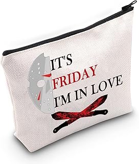 LEVLO Jason Machete Cosmetic Bag Jason Movie Fans Gift It's Friday I'm In Love Makeup Zipper Pouch Bag For Thriller 80's Horror Fans, Friday I'm In Love