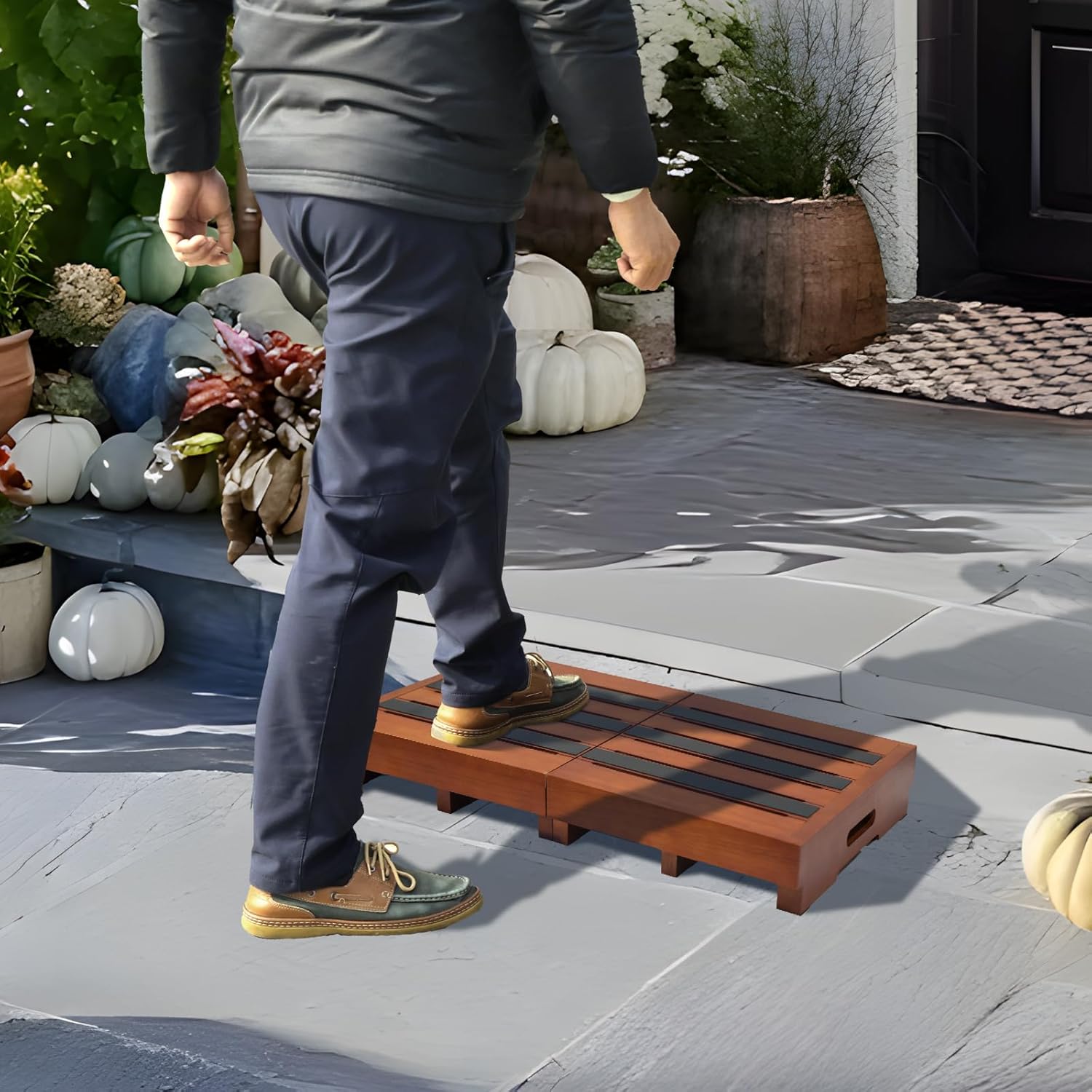 One Step Stool for Elderly Collapsible Portable (No Assemble Required) - Non-Slip Outdoor Steps - Wooden Mobility Stepping Stools for Adults, Kids/Bedside, Bathroom, Kitchen, Garden