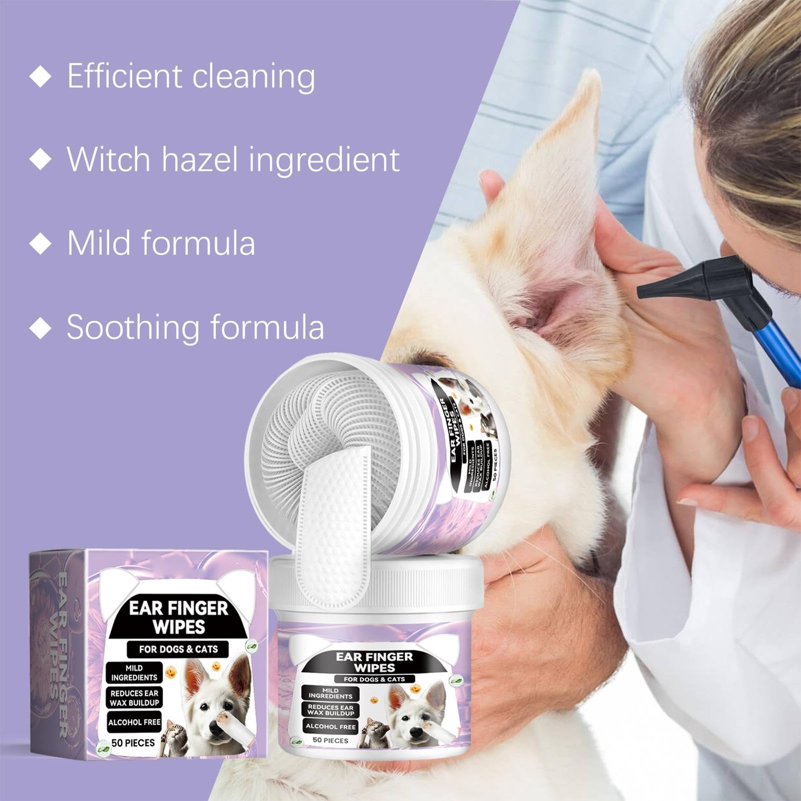 大特価！ペット用フィンガーワイプ 耳拭き掃除50枚入×32個 Amazon | Mdikawe 犬の耳の指のワイプ、犬の耳クリーナーの指のワイプ