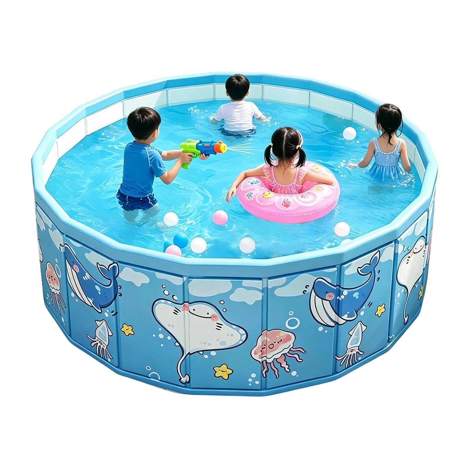 Pool Für Kinder Faltbares Tragbares Rutschfestes Wasserspiel | Faltbarer Pool Als Bällebad 119 x 46 cm für Garten Camping Party Sommer Mädchen Erwachsene Hund