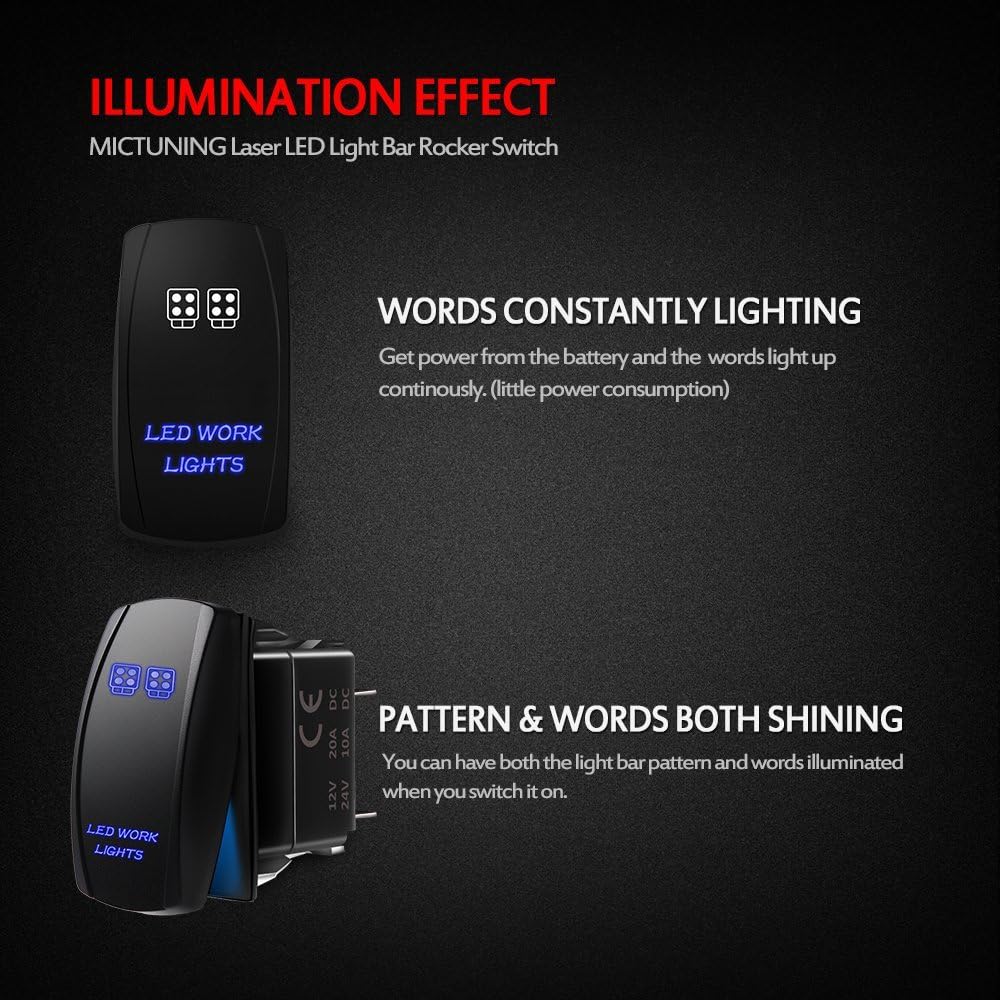 MicTuning MIC-LSL1 5Pin Rocker Switch 20A 12V-Led Work Lights, Blue